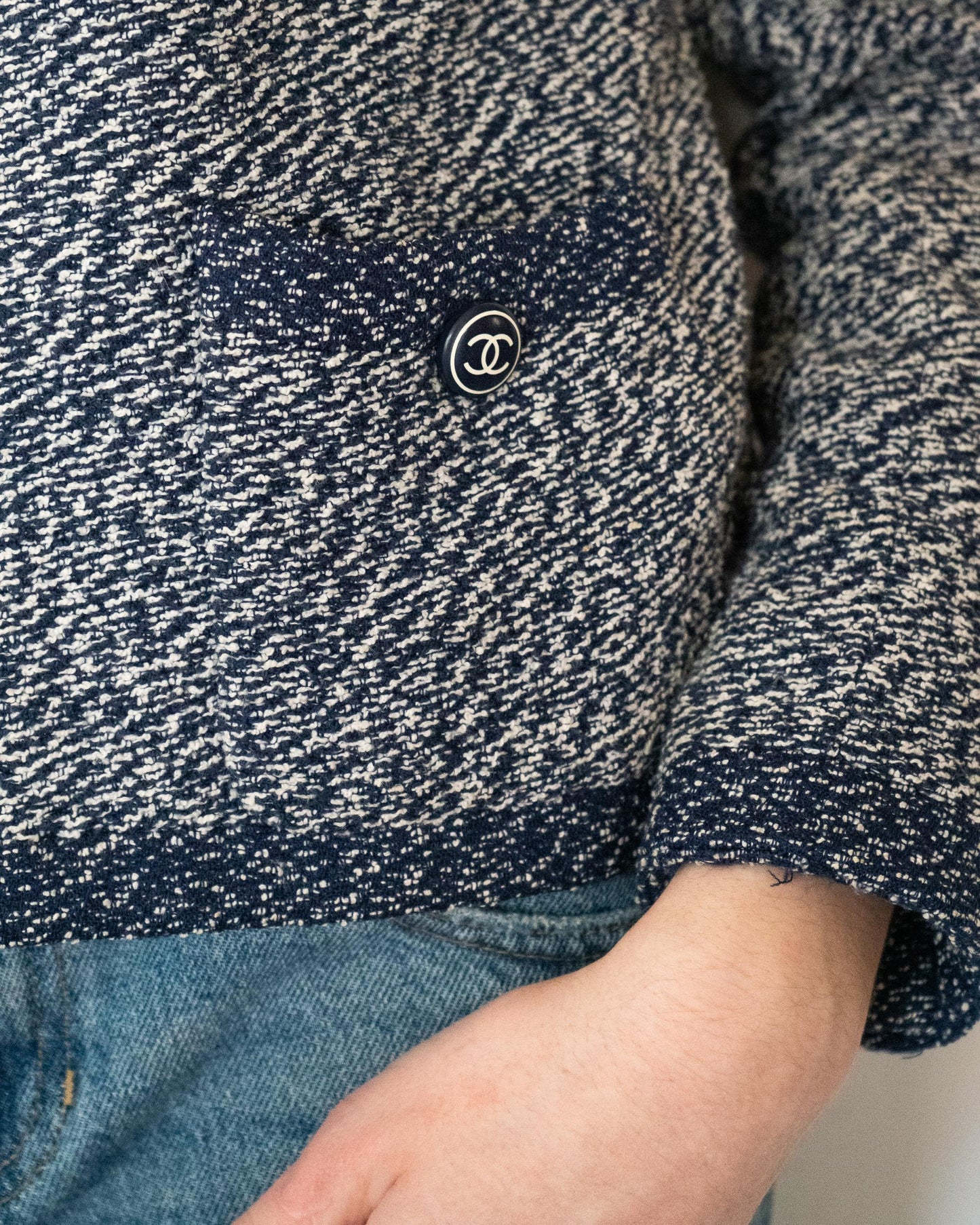 FR36-38 Chanel Cruise 1997 Four Pocket Melange Effect Navy Tweed Jacket - Vintage Chanel Jacket - - Rarchive.