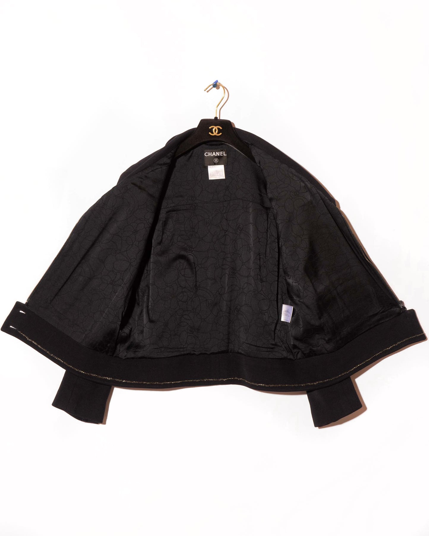 FR40-44 Fall 2001 Cotton Blend Zip Navy Jacket with Faux Pockets & Chain Hem