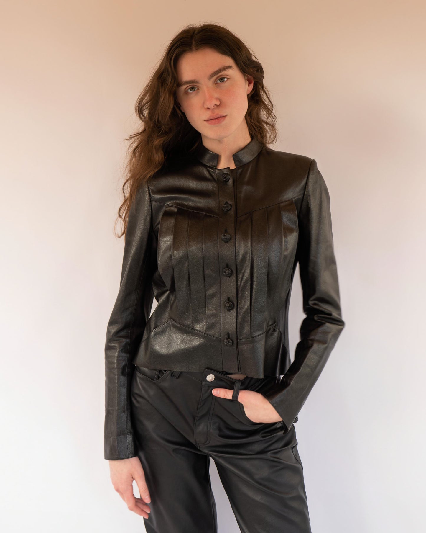 FR36-38 Rare Chanel Fall 2002 Pleated Shimmering Lambskin Jacket