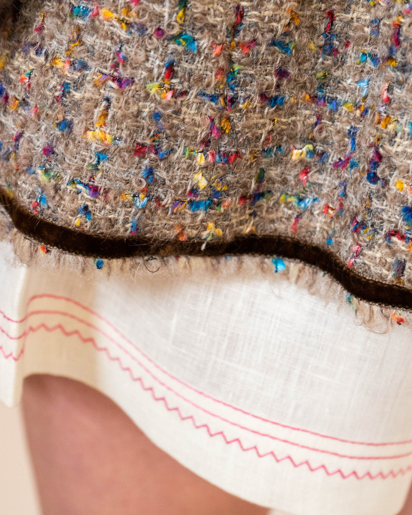 FR40-42 Chanel Fall 1990 Collarless Four Pocket Velvet Trim Fantasy Tweed Jacket - Vintage Chanel Jacket - - Rarchive.