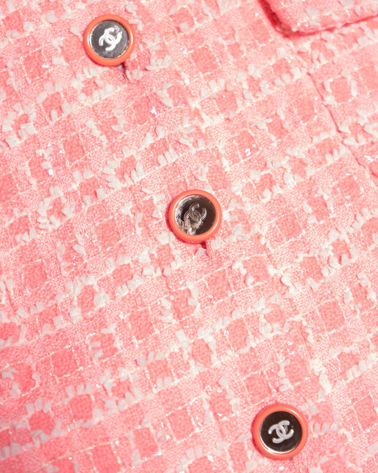 FR34-36 Rare Chanel Cruise 1995 Mirror Center Button Four Pocket Pink Fantasy Tweed Jacket - Vintage Chanel Jacket -   - Rarchive.
