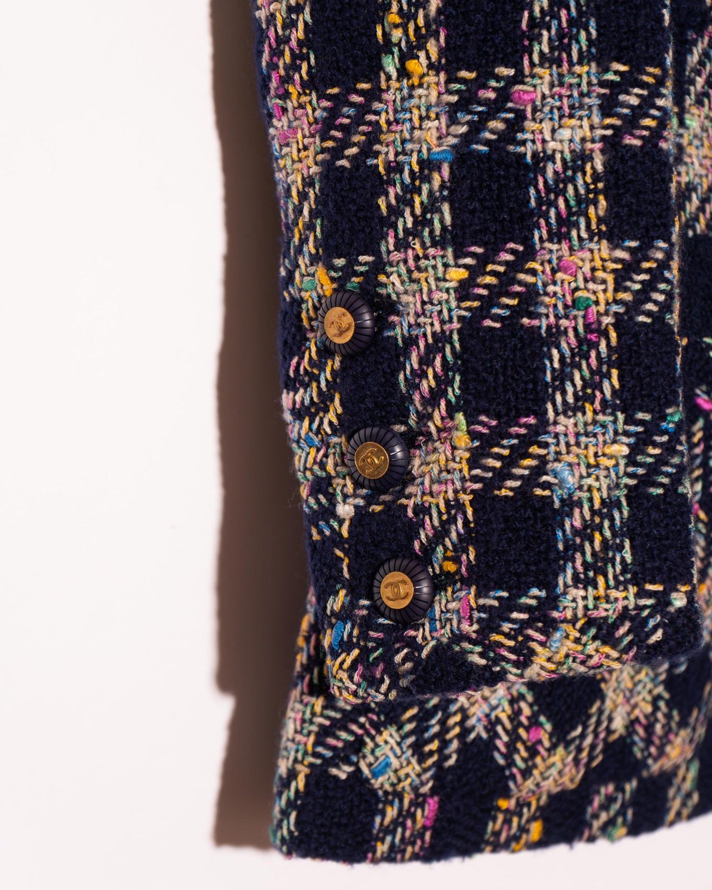 FR40-42 Rare Chanel Spring 1993 Four Pocket Navy Base with Multicolor Thread Tweed Jacket - Vintage Chanel Jacket - Jacket - Rarchive.