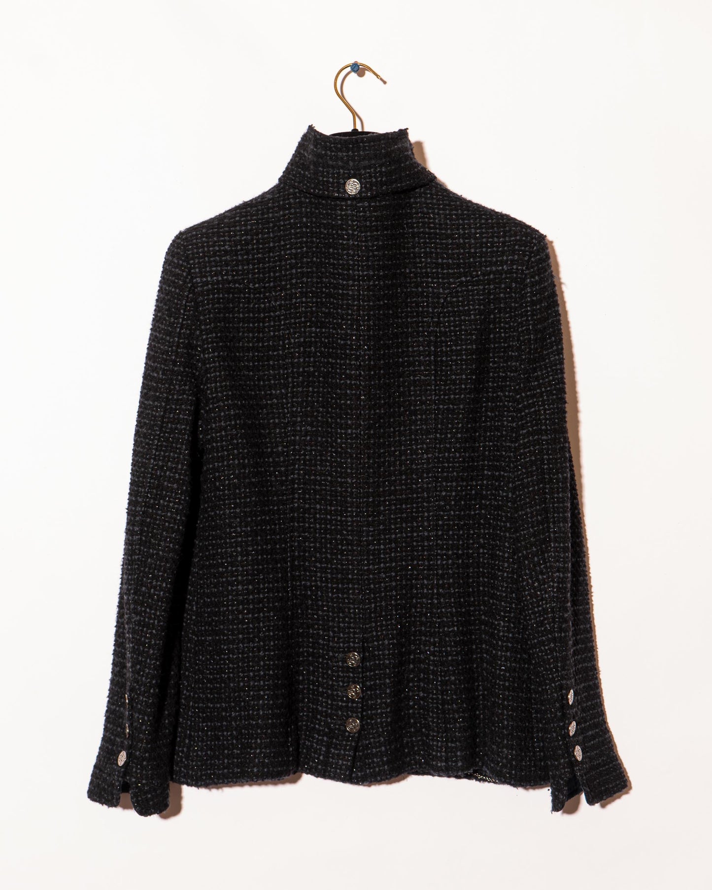 FR38-40 Chanel Fall 2002 Classic Four Pocket Black and Blue Fantasy Tweed Jacket - Vintage Chanel Jacket - - Rarchive.