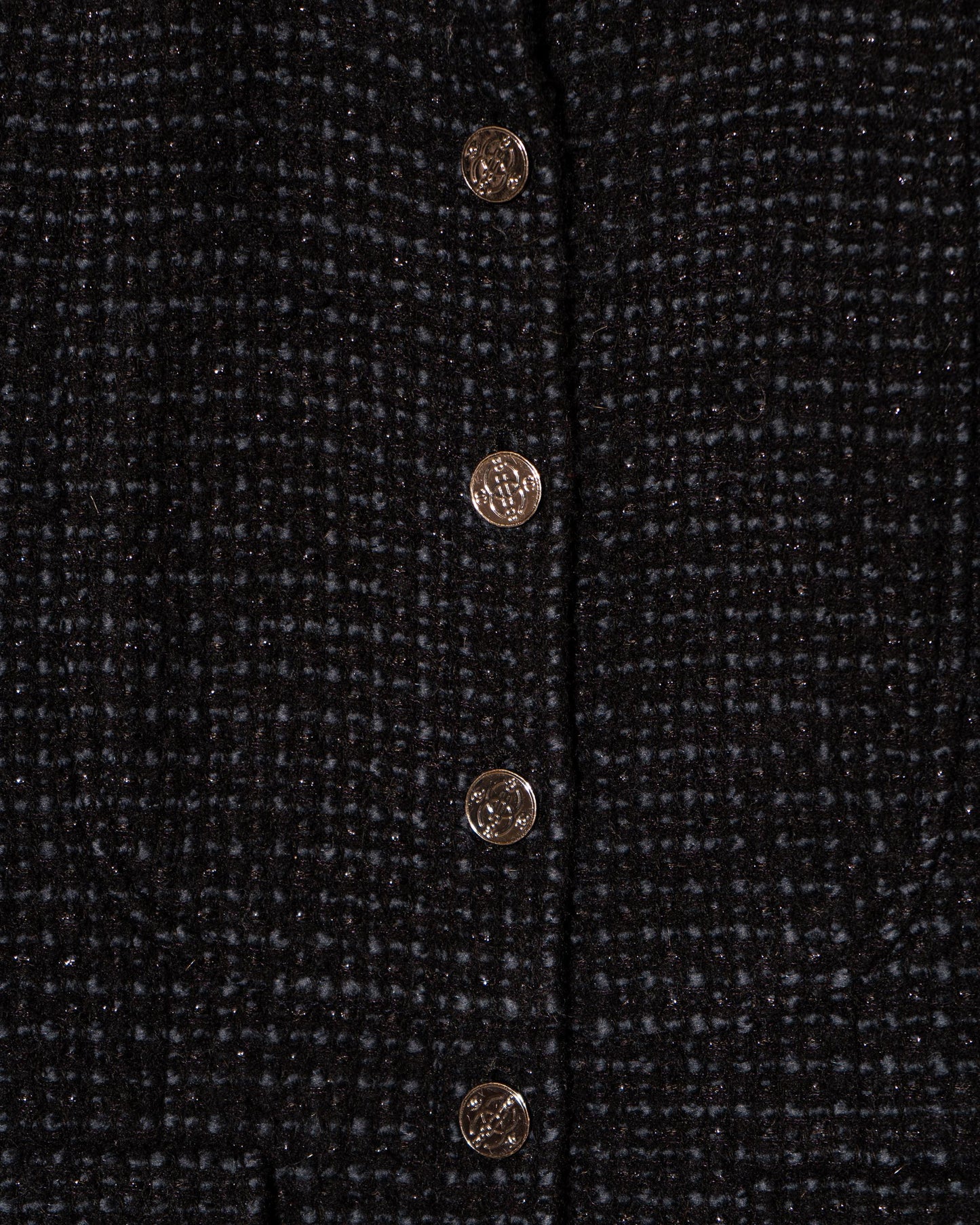 FR38-40 Chanel Fall 2002 Classic Four Pocket Black and Blue Fantasy Tweed Jacket - Vintage Chanel Jacket - - Rarchive.