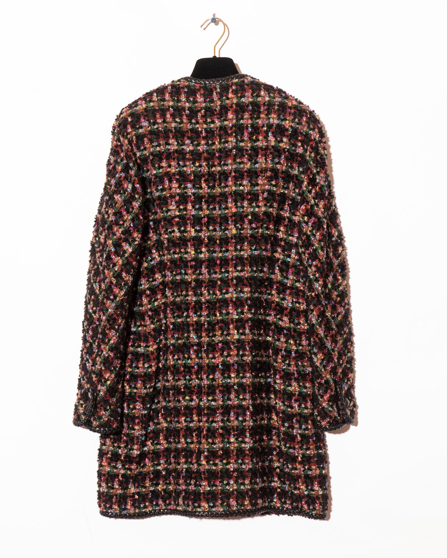 FR38-40 Rare Chanel Fall 1992 Four Pocket Leather Trim Fantasy Tweed Coat - Vintage Chanel Jacket - Jacket - Rarchive.