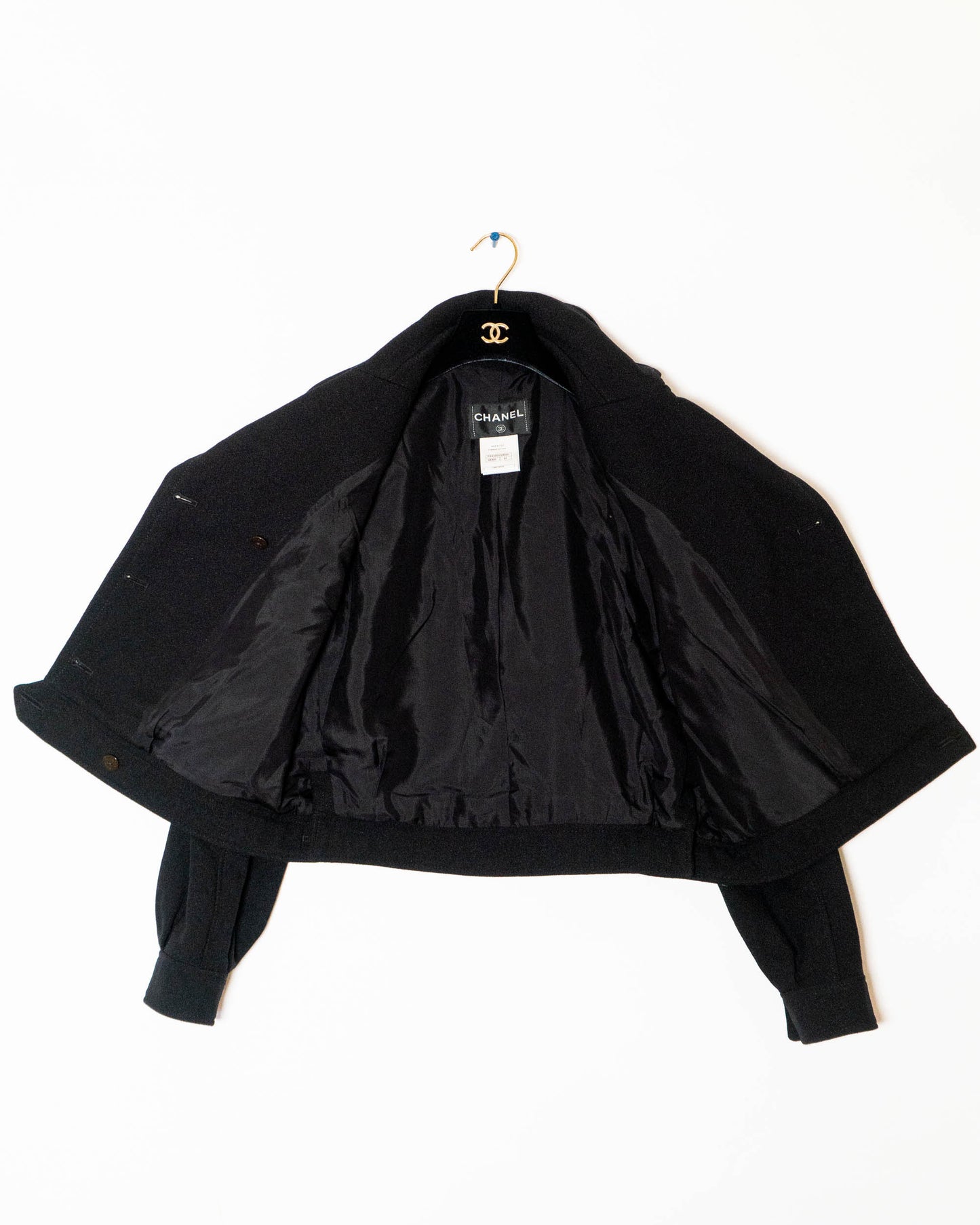 FR42-44 Chanel Fall 2012 CC Logo Patch Black Wool Bomber Jacket - Vintage Chanel Jacket -   - Rarchive.