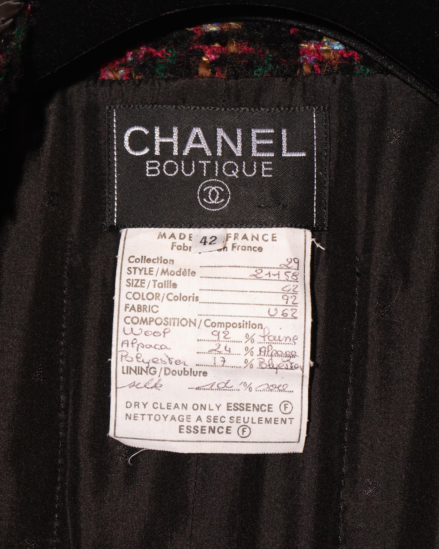 FR38-40 Rare Chanel Fall 1992 Four Pocket Leather Trim Fantasy Tweed Coat - Vintage Chanel Jacket - Jacket - Rarchive.