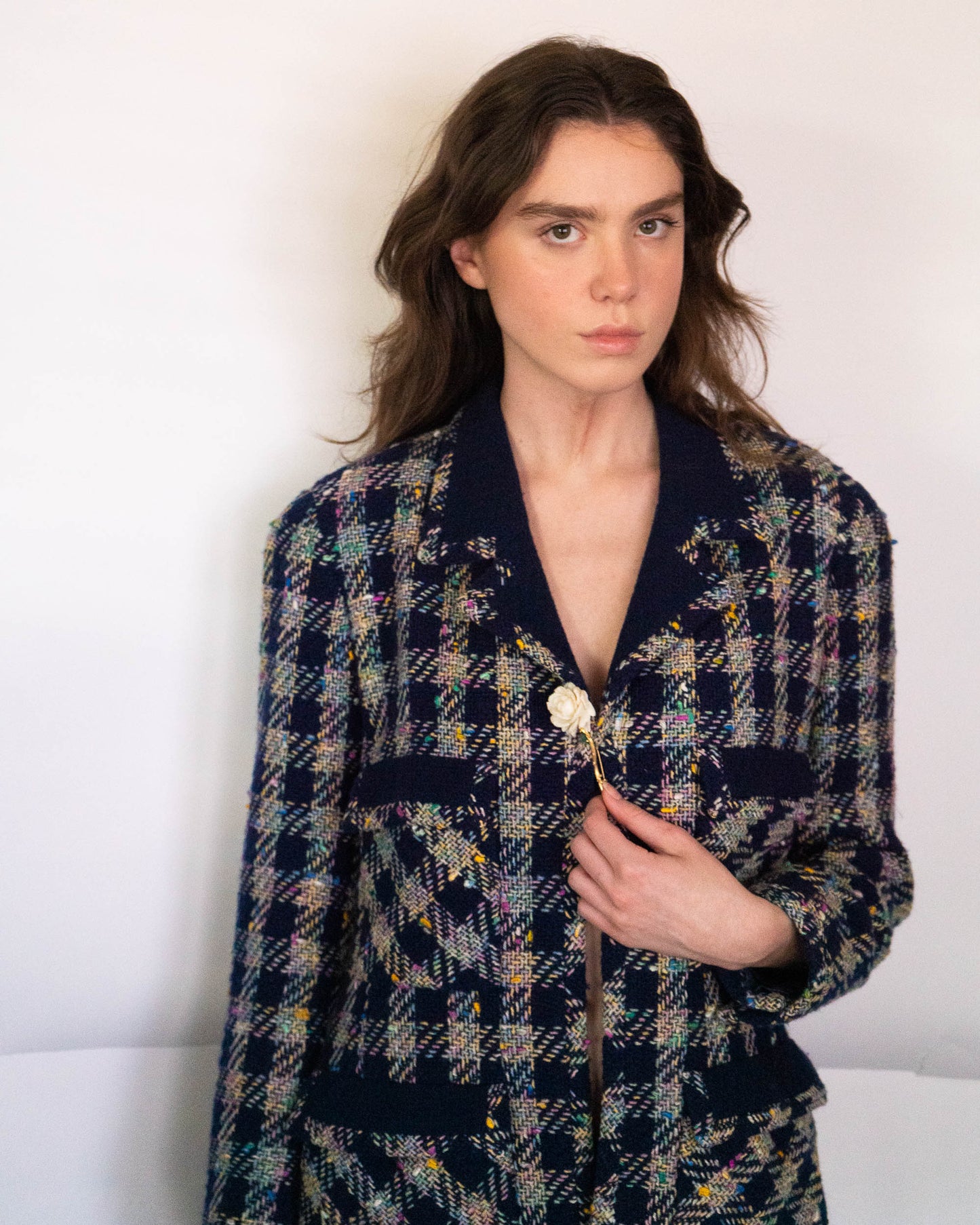 FR40-42 Rare Chanel Spring 1993 Four Pocket Navy Base with Multicolor Thread Tweed Jacket - Vintage Chanel Jacket - Jacket - Rarchive.