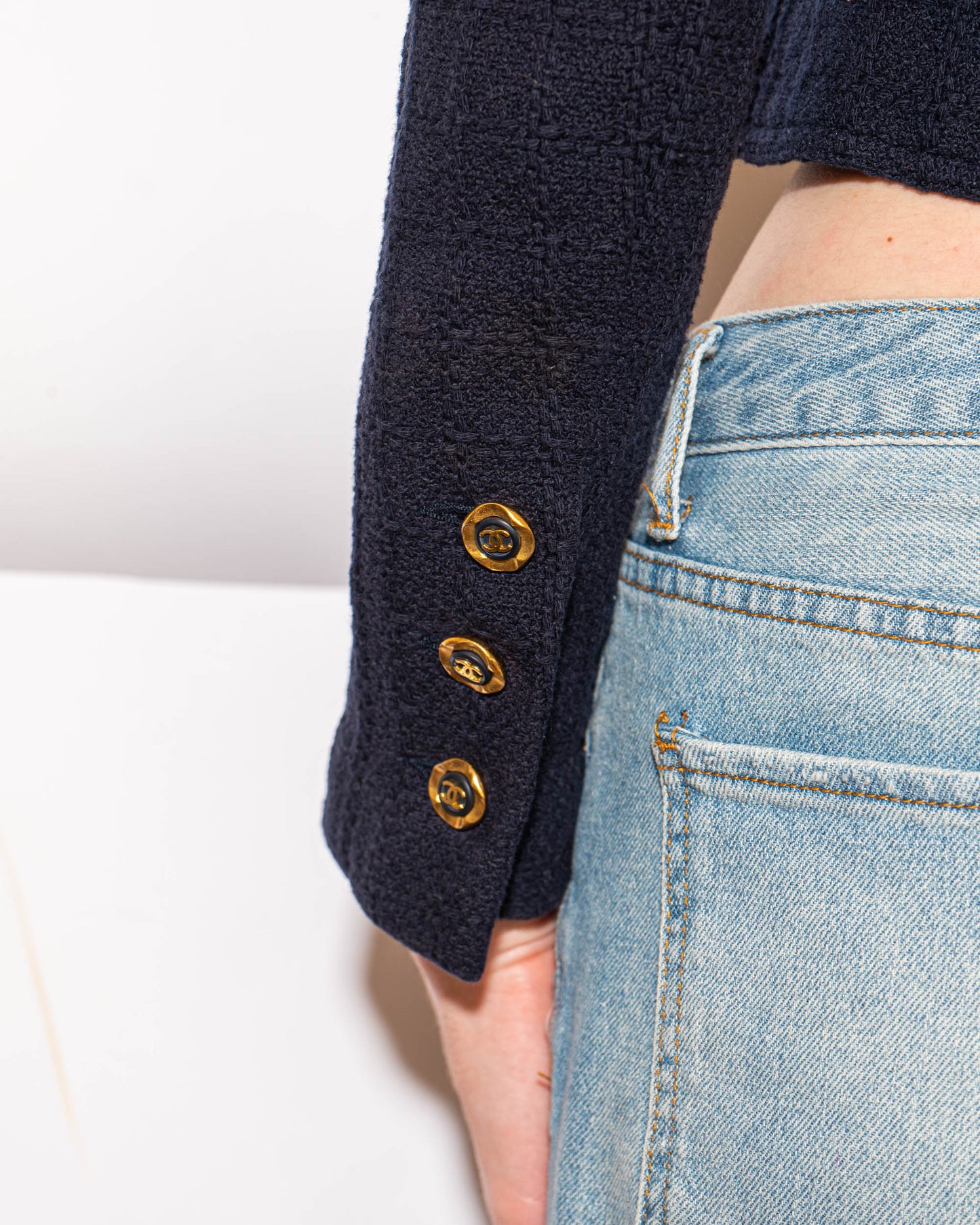 FR36 Chanel Cruise 1994 Double Breasted Cropped Cut Cotton Tweed Jacket - Vintage Chanel Jacket - Jacket - Rarchive.