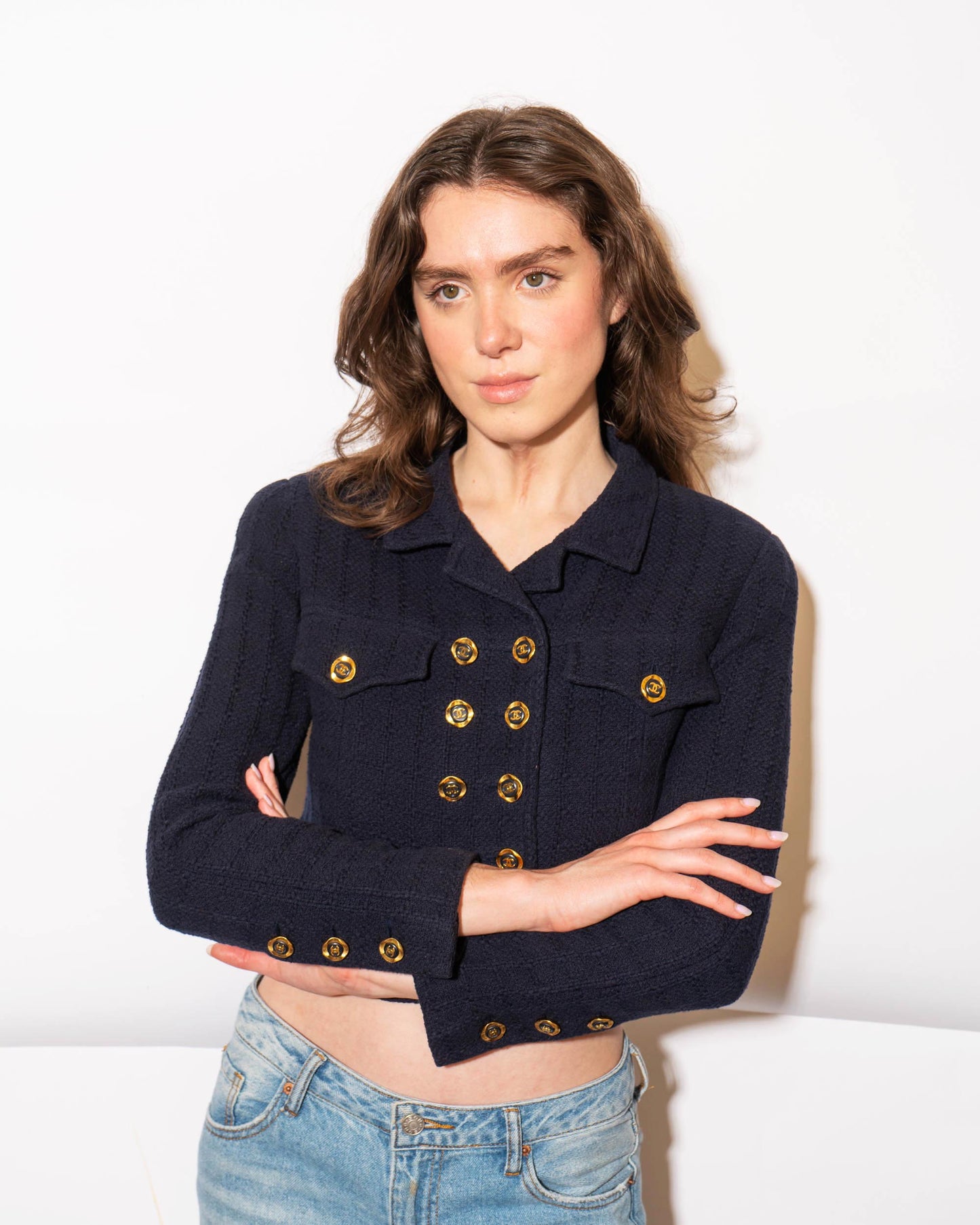 FR36 Chanel Cruise 1994 Double Breasted Cropped Cut Cotton Tweed Jacket - Vintage Chanel Jacket - Jacket - Rarchive.