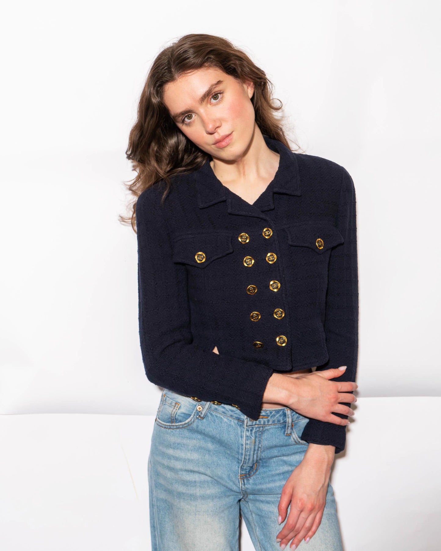 FR36 Chanel Cruise 1994 Double Breasted Cropped Cut Cotton Tweed Jacket - Vintage Chanel Jacket - Jacket - Rarchive.