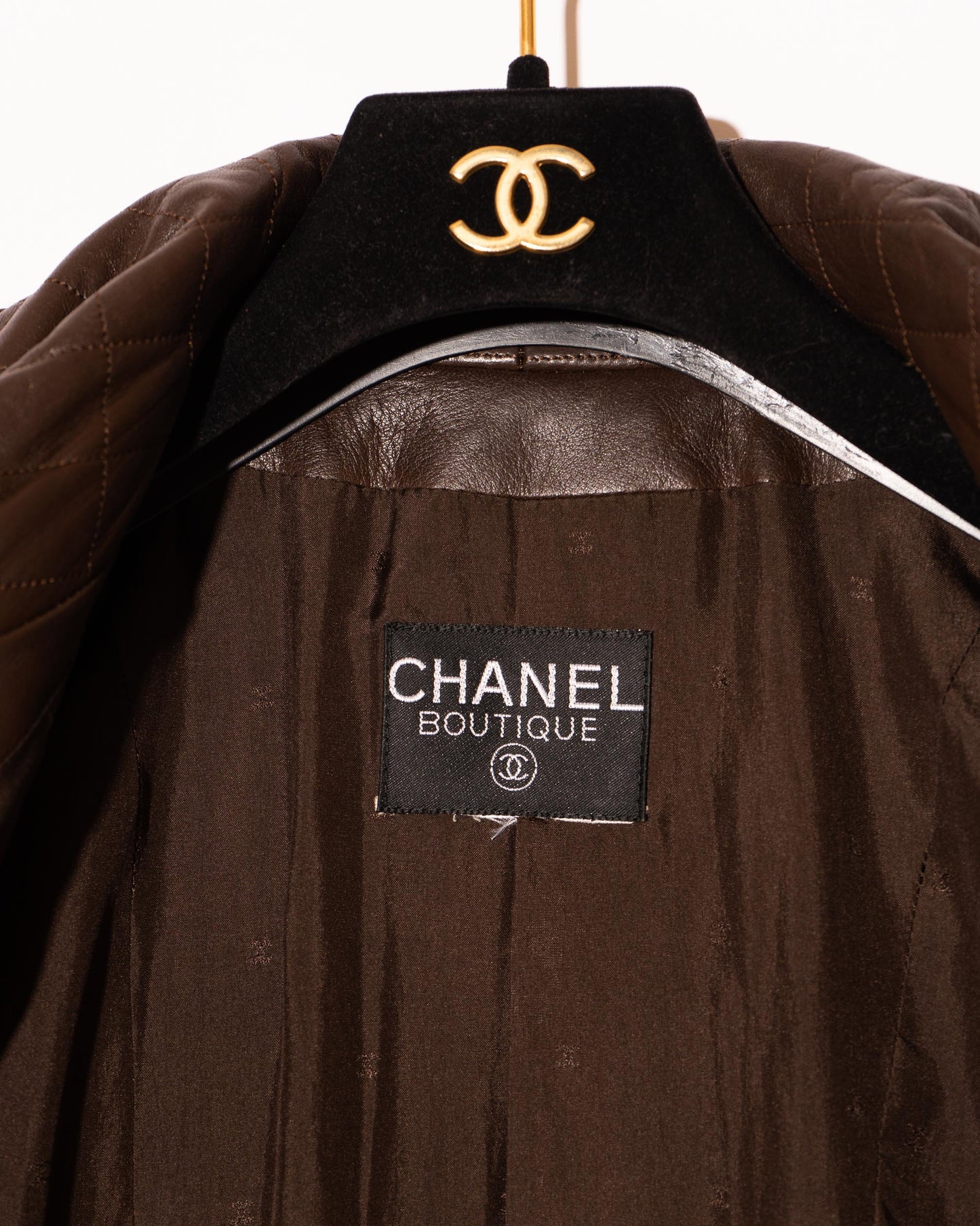FR40-42 Rare Chanel Fall 1992 Double Breasted Four Pocket Leather Detailing Fantasy Tweed Jacket - Vintage Chanel Jacket - Jacket - Rarchive.