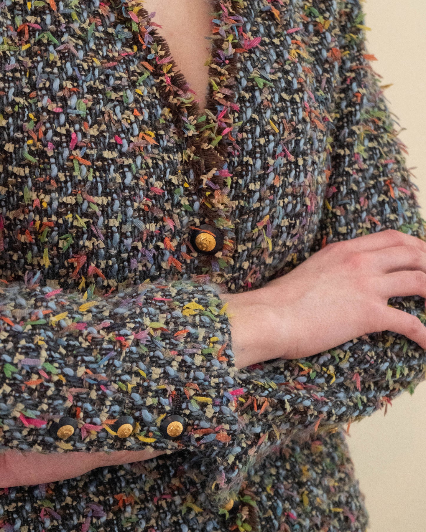 FR 36 Rare Chanel Fall 1993 Two Pocket Multicolor Fantasy Tweed Jacket - Vintage Chanel Jacket - - Rarchive.