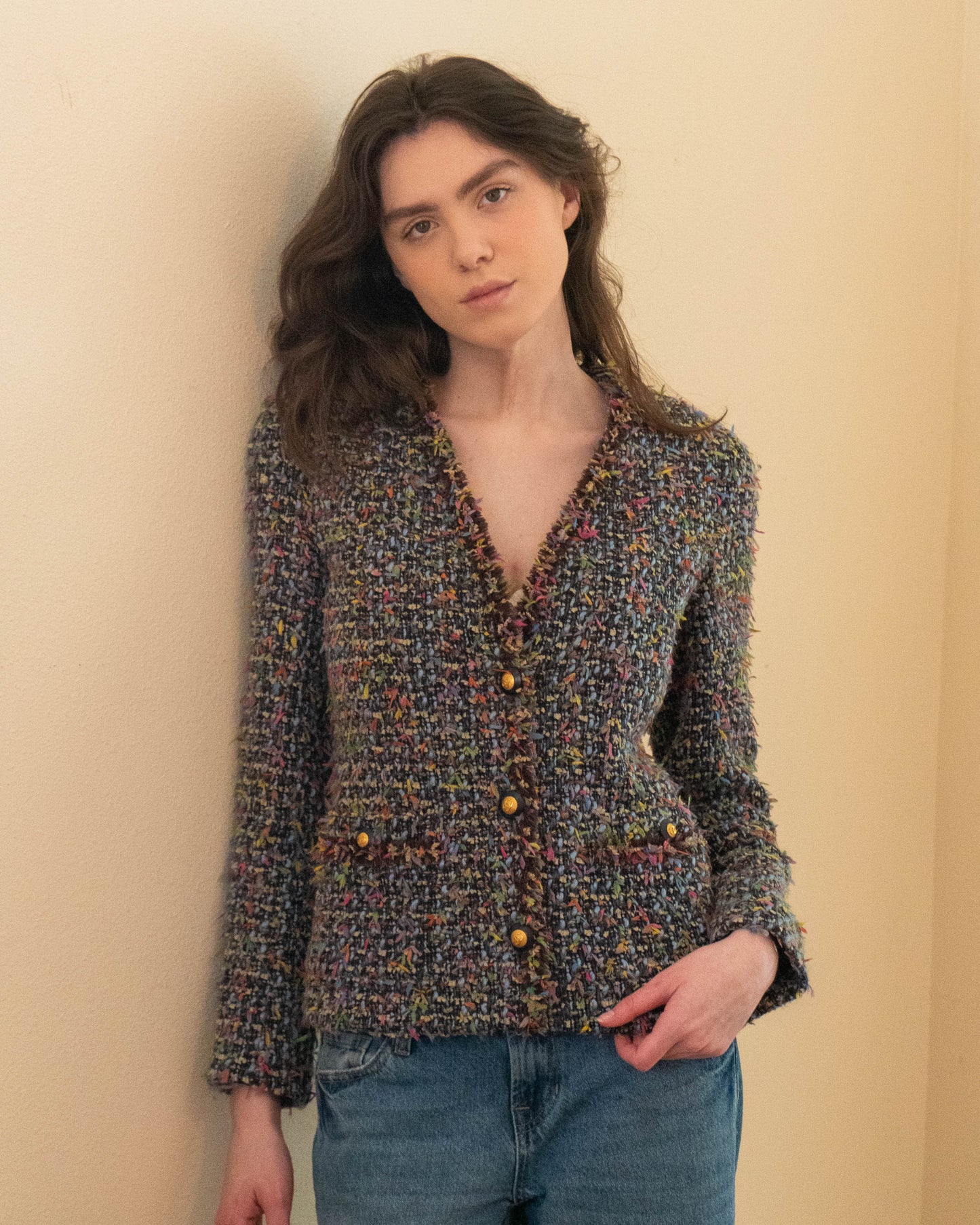 FR 36 Rare Chanel Fall 1993 Two Pocket Multicolor Fantasy Tweed Jacket - Vintage Chanel Jacket - - Rarchive.
