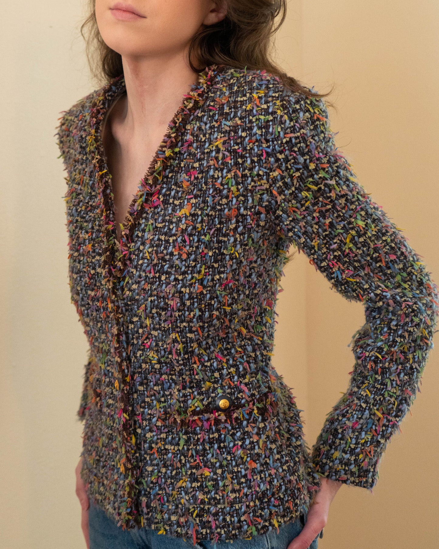 FR 36 Rare Chanel Fall 1993 Two Pocket Multicolor Fantasy Tweed Jacket - Vintage Chanel Jacket - - Rarchive.