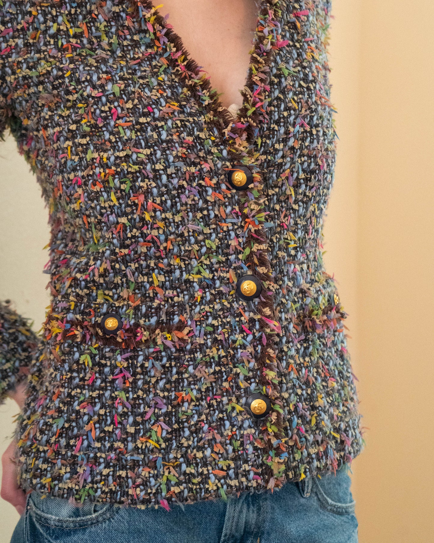 FR 36 Rare Chanel Fall 1993 Two Pocket Multicolor Fantasy Tweed Jacket - Vintage Chanel Jacket - - Rarchive.