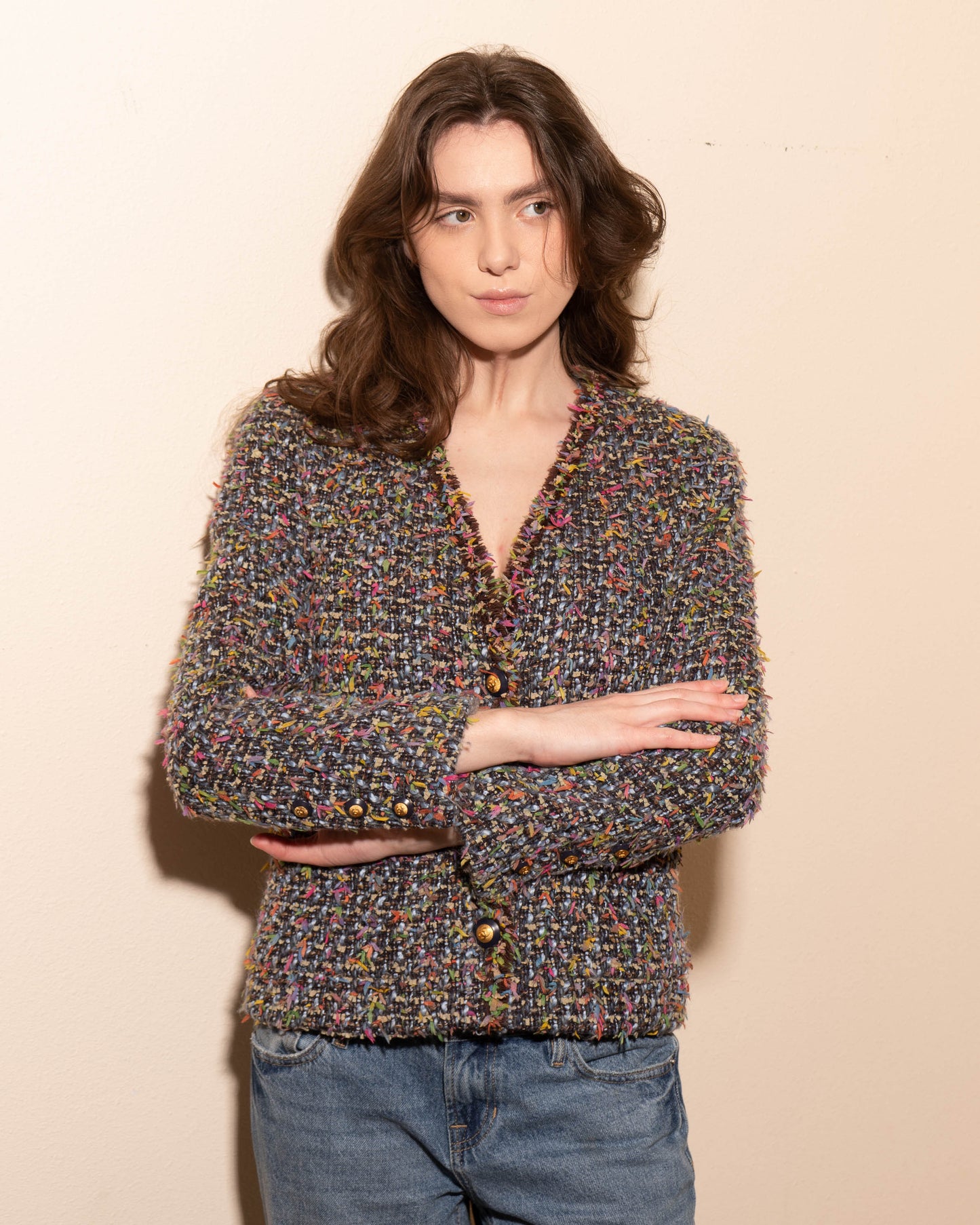 FR 36 Rare Chanel Fall 1993 Two Pocket Multicolor Fantasy Tweed Jacket - Vintage Chanel Jacket - - Rarchive.