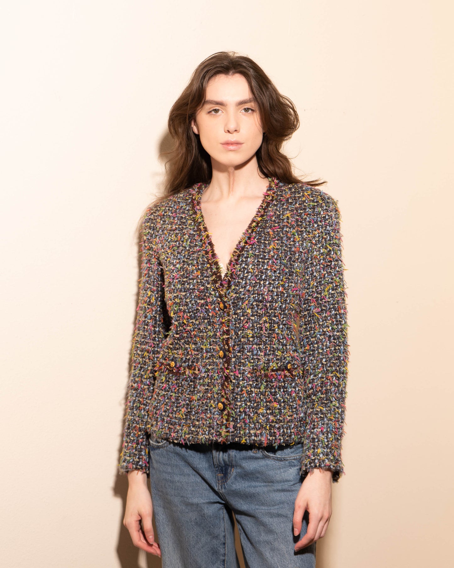 FR 36 Rare Chanel Fall 1993 Two Pocket Multicolor Fantasy Tweed Jacket - Vintage Chanel Jacket - - Rarchive.