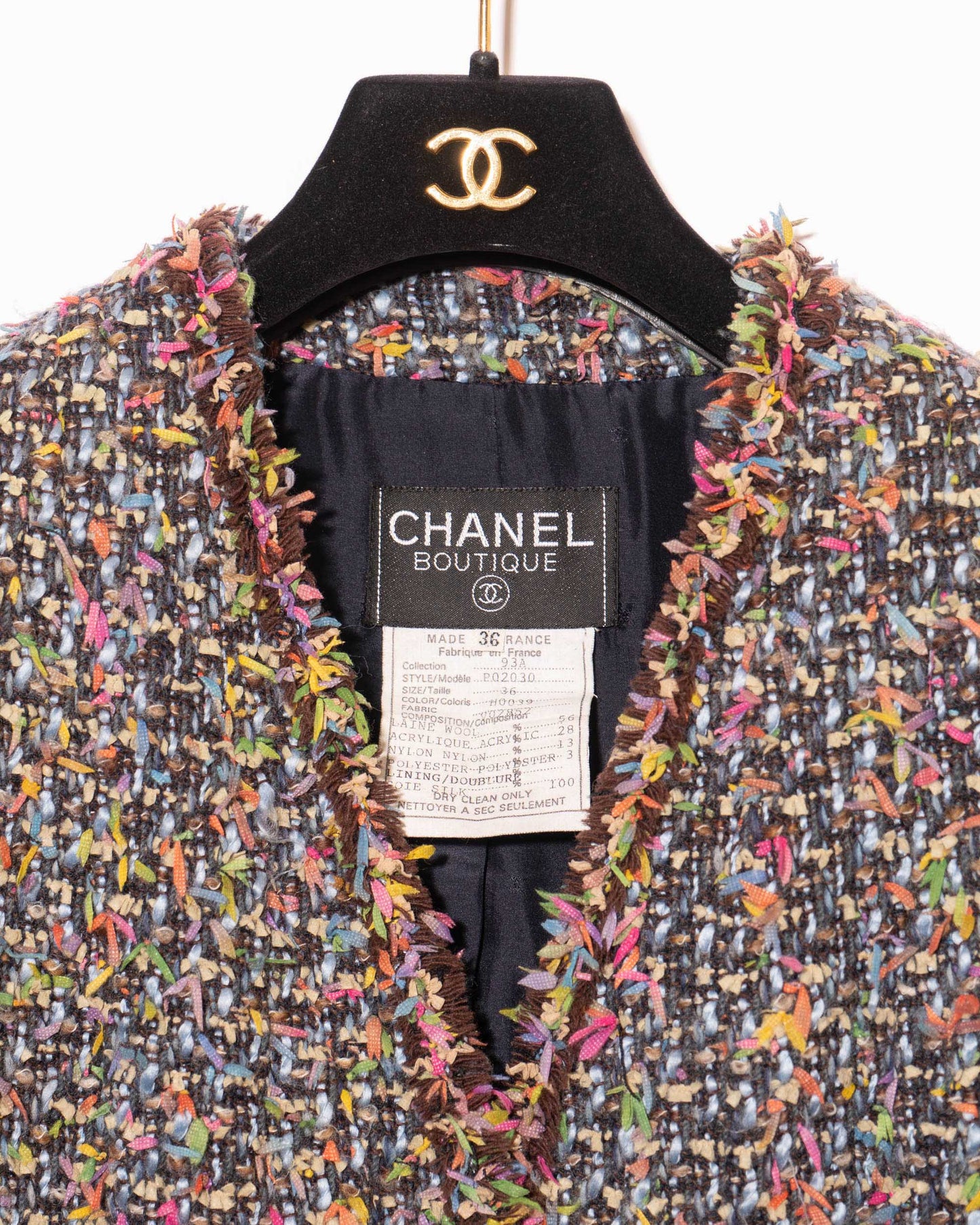 FR 36 Rare Chanel Fall 1993 Two Pocket Multicolor Fantasy Tweed Jacket - Vintage Chanel Jacket - - Rarchive.