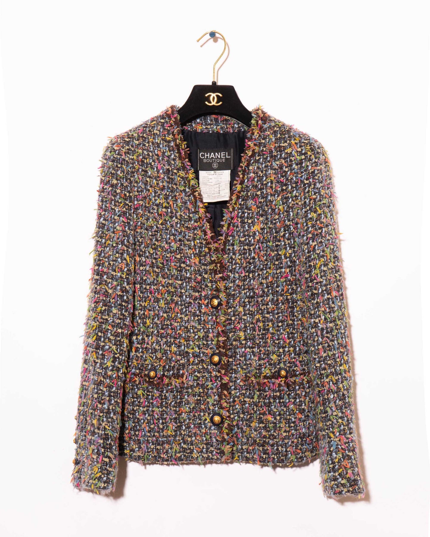 FR 36 Rare Chanel Fall 1993 Two Pocket Multicolor Fantasy Tweed Jacket - Vintage Chanel Jacket - - Rarchive.