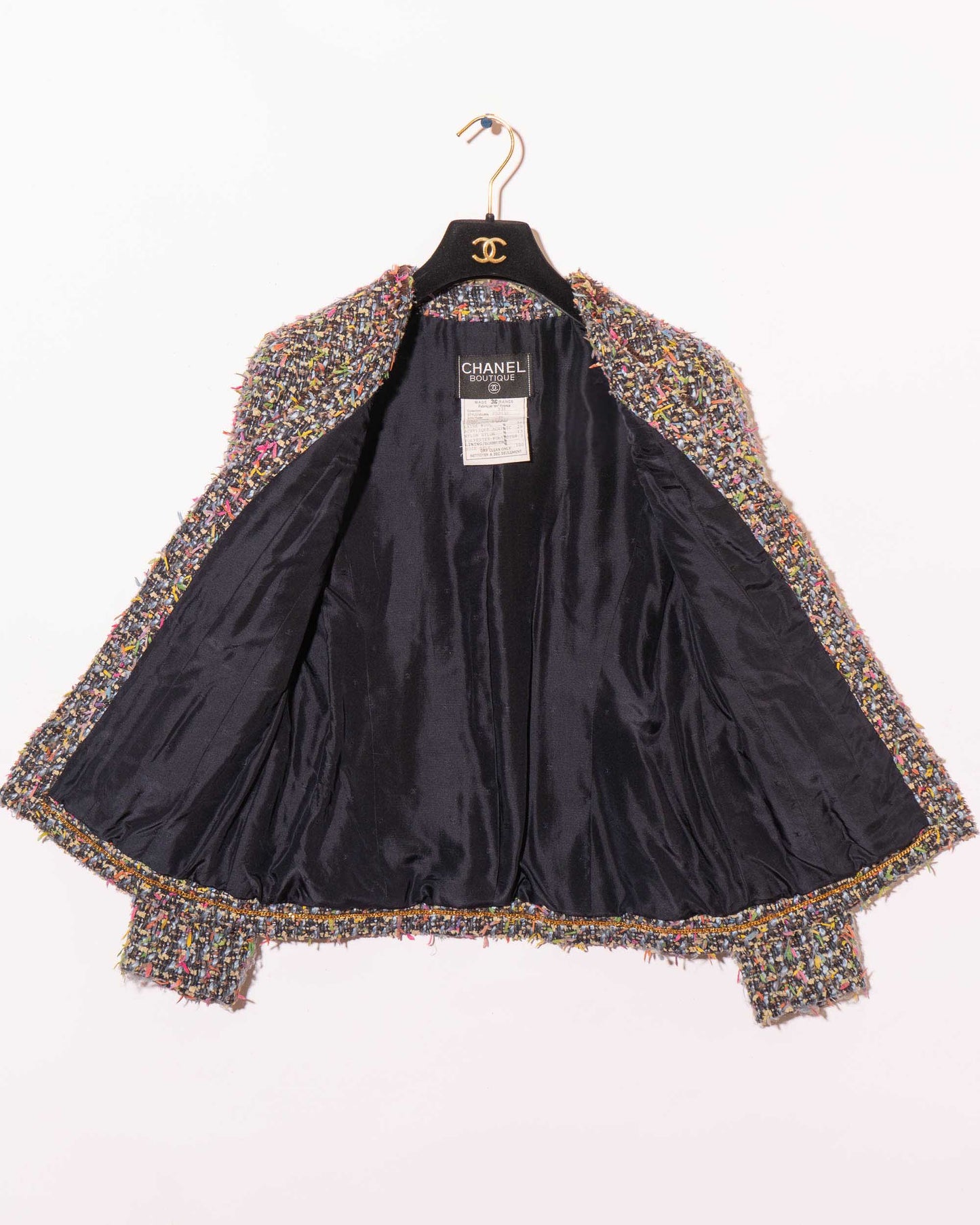 FR 36 Rare Chanel Fall 1993 Two Pocket Multicolor Fantasy Tweed Jacket - Vintage Chanel Jacket - - Rarchive.