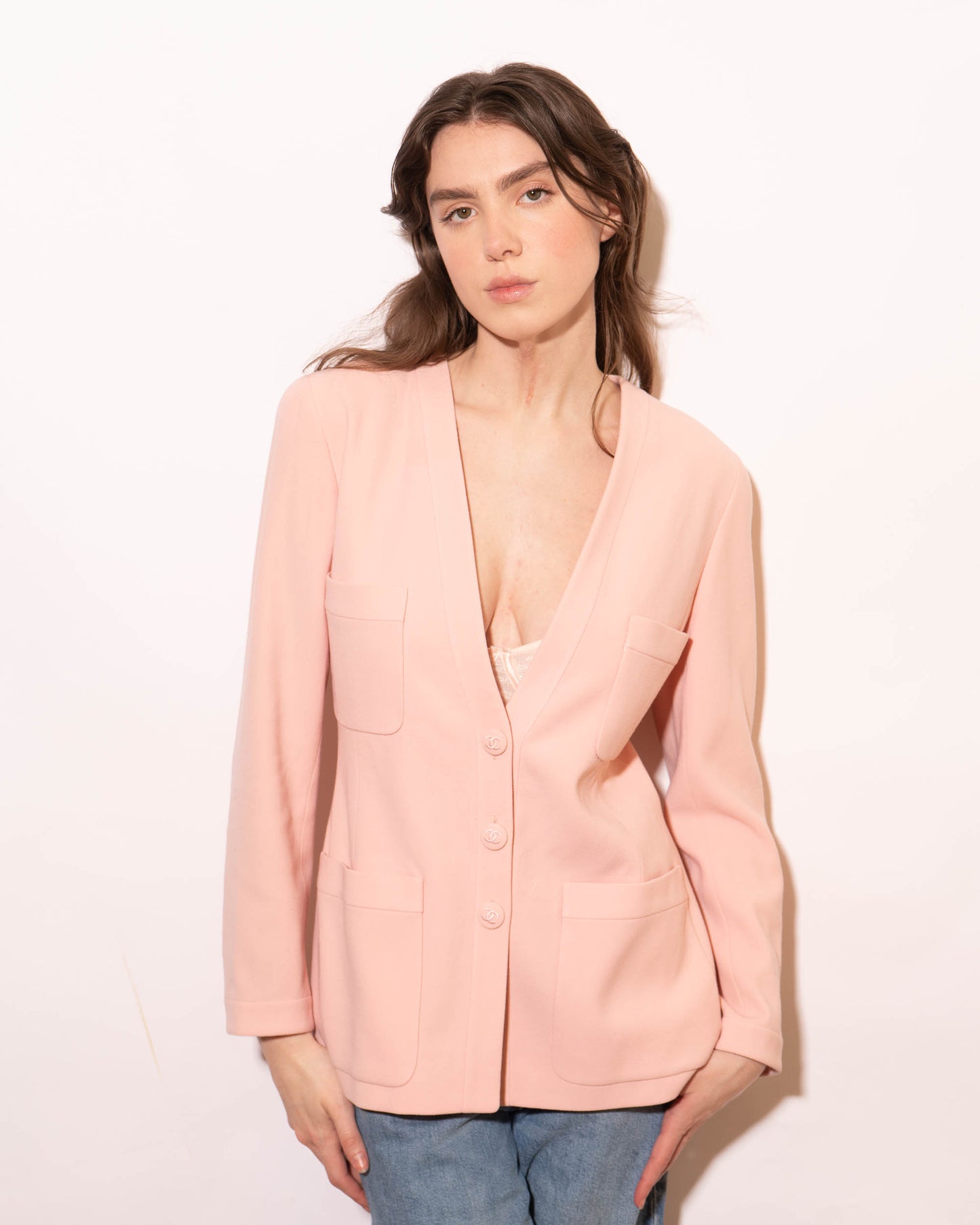 FR38-40 Chanel Spring-Summer 1992 Classic Four Pocket Pink Wool Jacket - Vintage Chanel Jacket - - Rarchive.