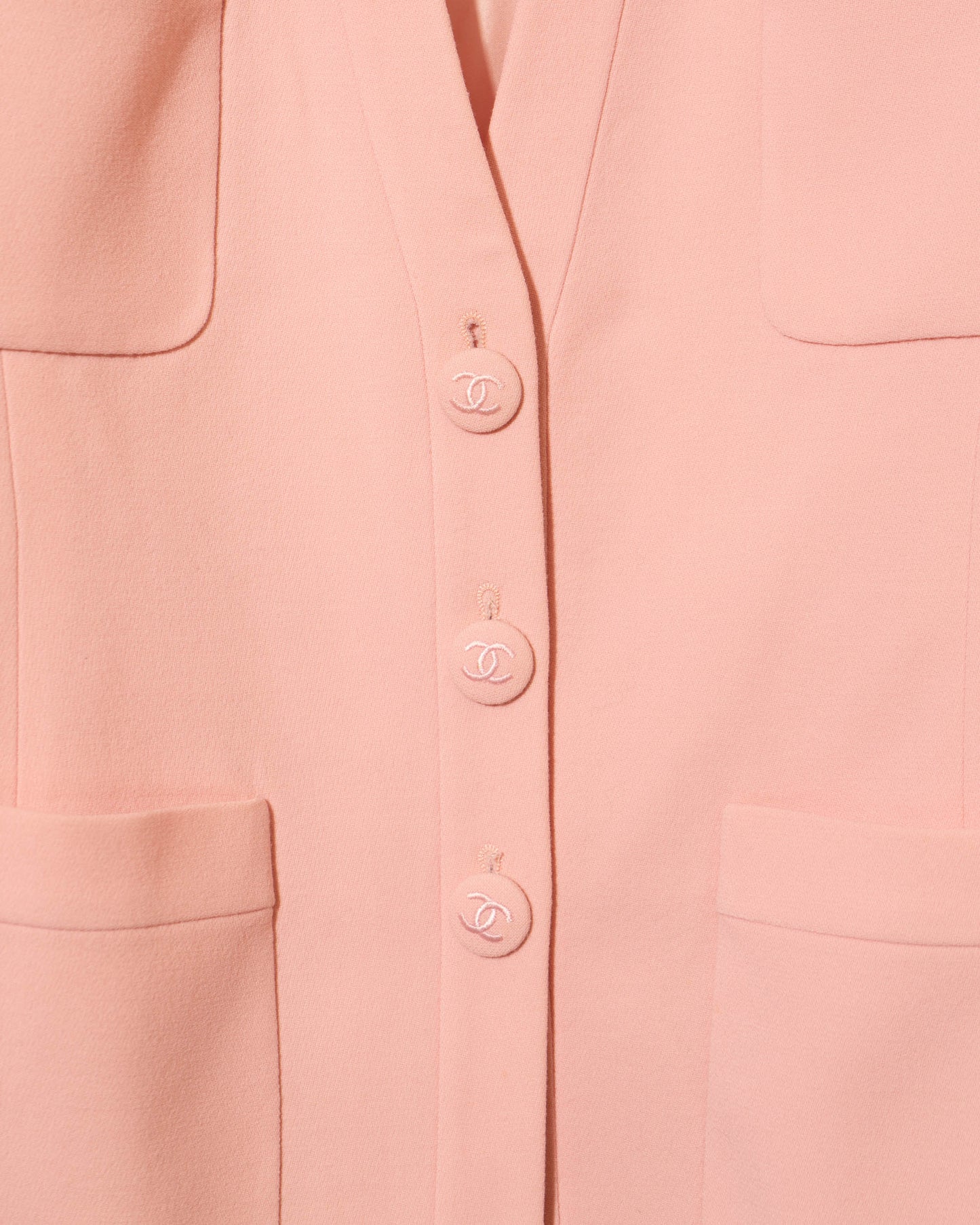 FR38-40 Chanel Spring-Summer 1992 Classic Four Pocket Pink Wool Jacket - Vintage Chanel Jacket - - Rarchive.