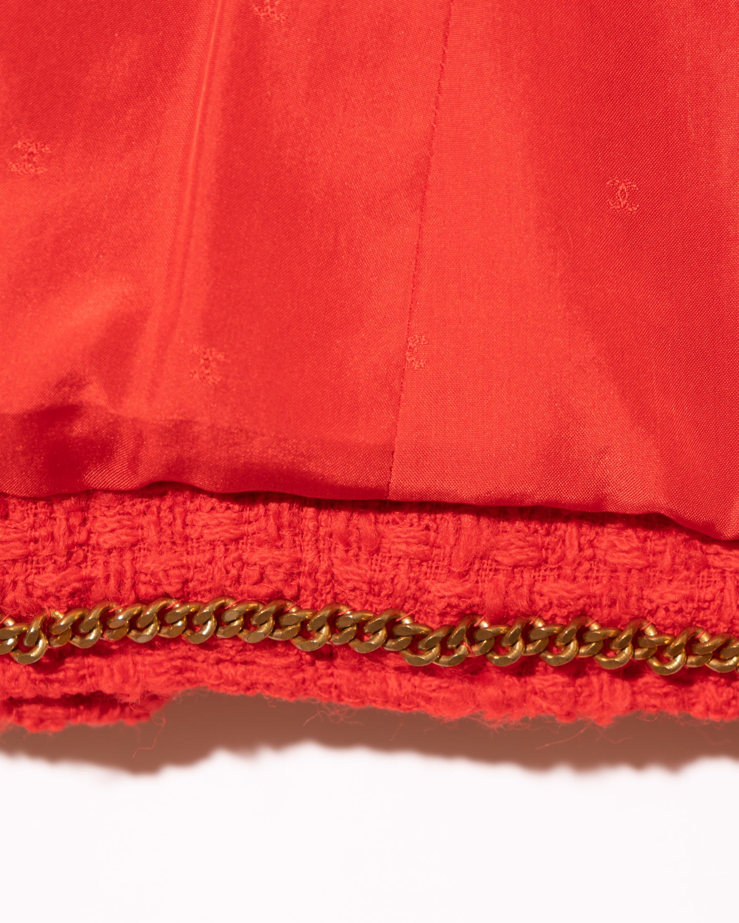 FR38-40 Rare Chanel Spring 1989 Four Pocket Collarless Red Wool Tweed Jacket - Vintage Chanel Jacket - - Rarchive.