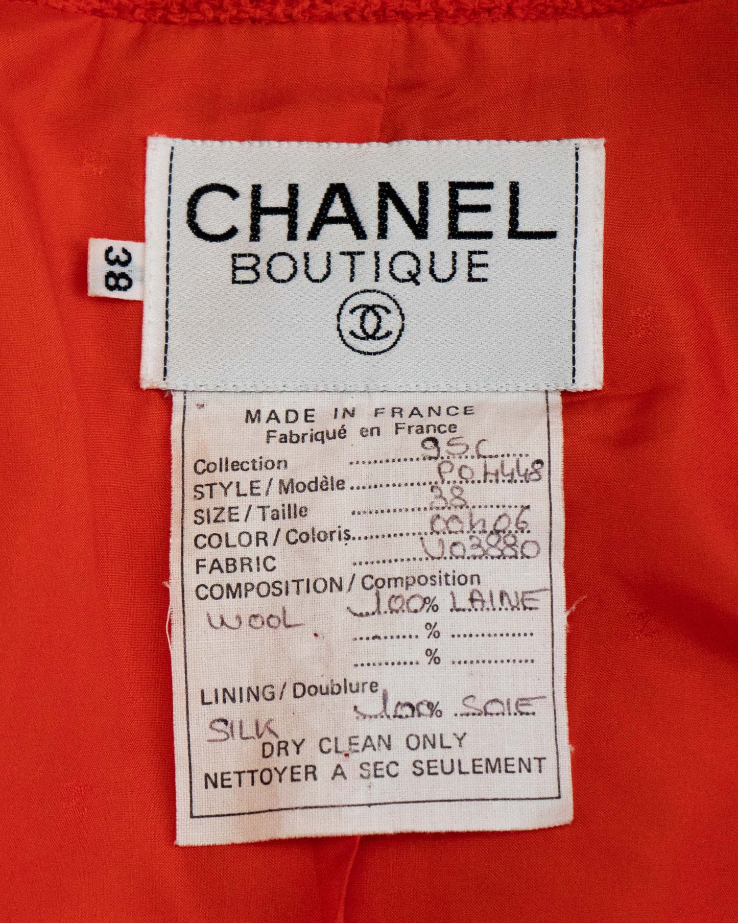 FR36-38 Rare Chanel Cruise 1995 Scarlet Red Skirt Suit