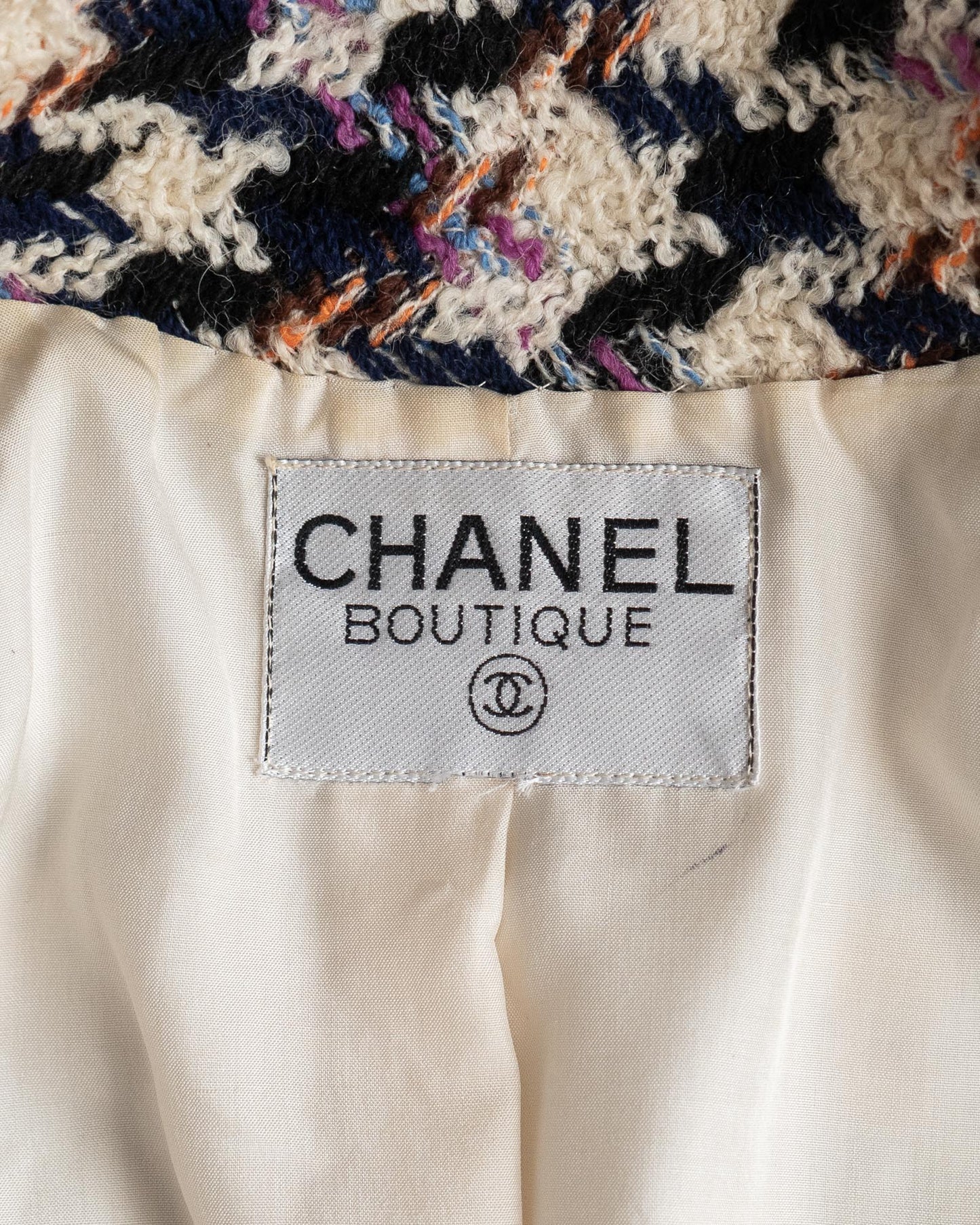 FR38-42 Chanel Fall 1987 Four Pocket Jacket in Multicolor Houndstooth Tweed