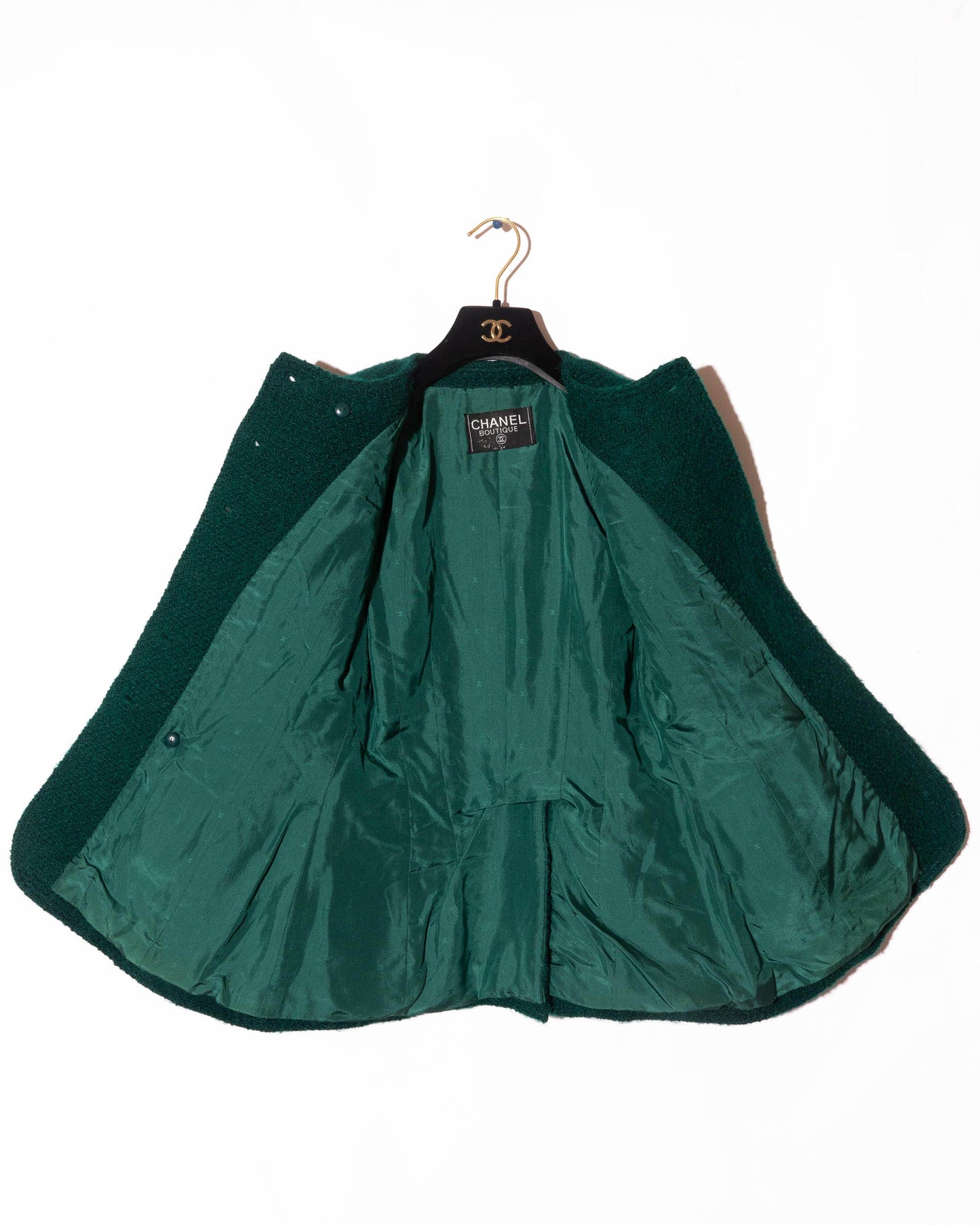 FR34-36 Chanel Fall 1988 Double Breasted Two Pocket Military Style Collarless Wool Jacket