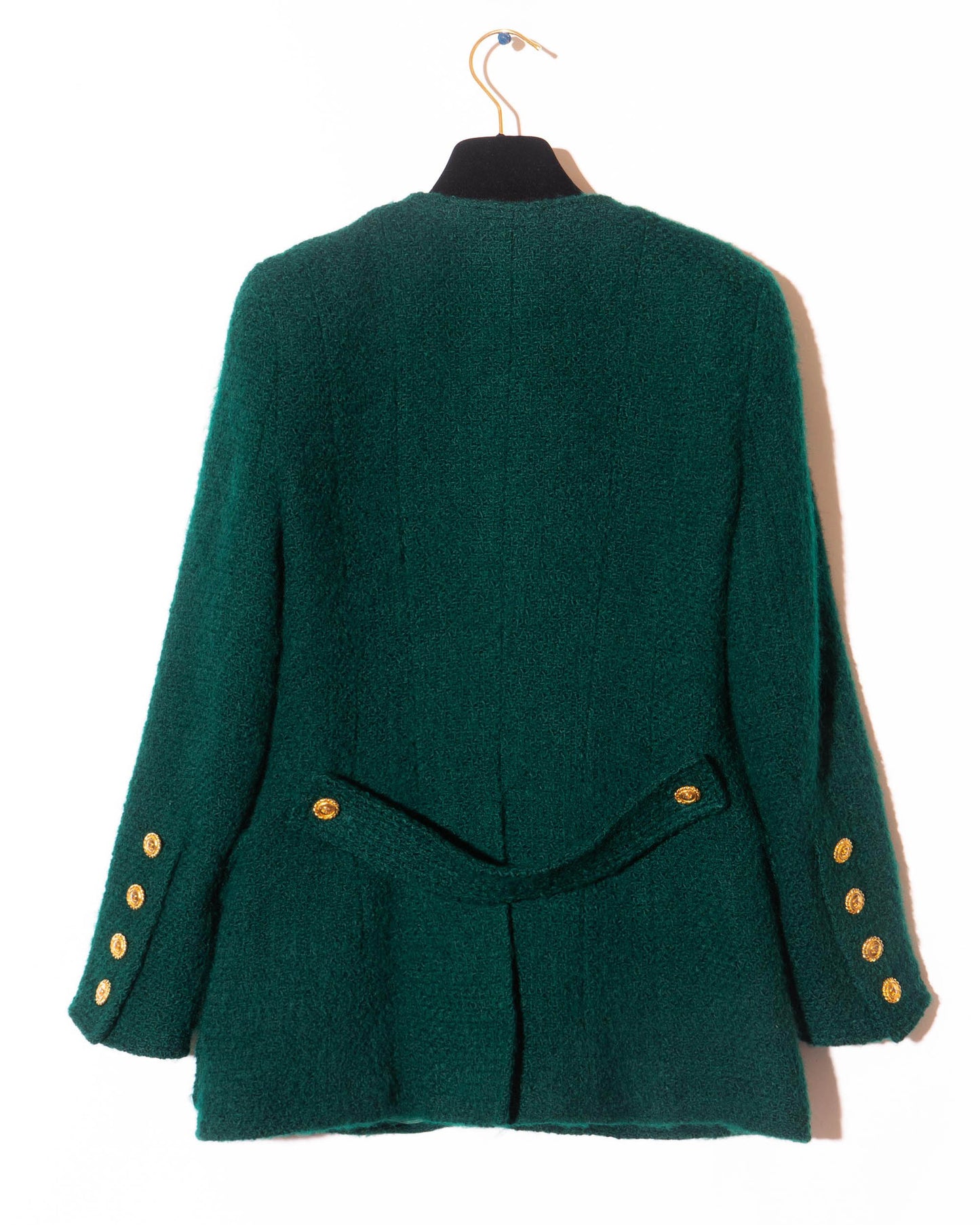 FR34-36 Chanel Fall 1988 Double Breasted Two Pocket Military Style Collarless Wool Jacket