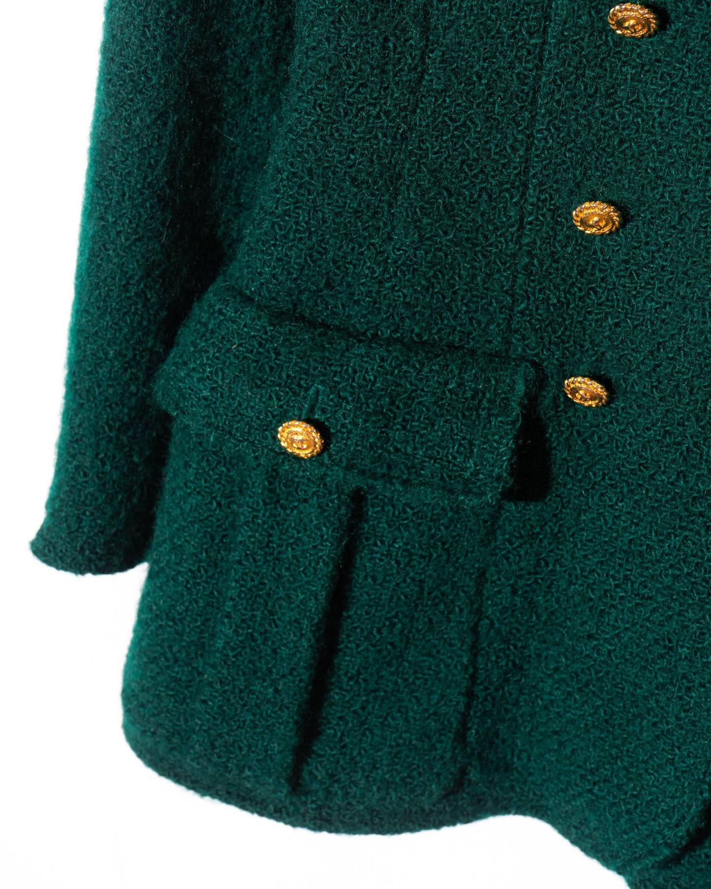 FR34-36 Chanel Fall 1988 Double Breasted Two Pocket Military Style Collarless Wool Jacket