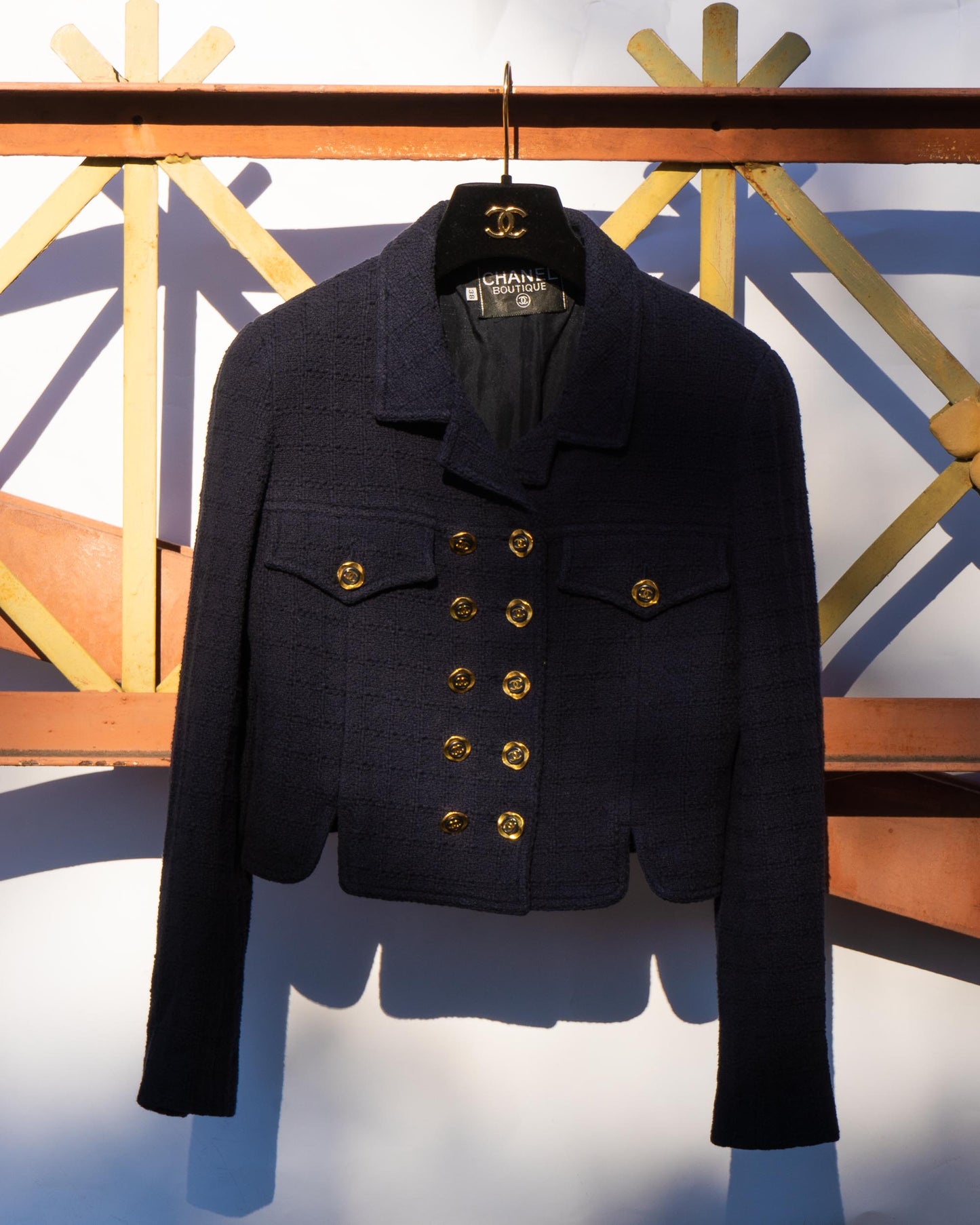 FR36 Chanel Cruise 1994 Double Breasted Cropped Cut Cotton Tweed Jacket - Vintage Chanel Jacket - Jacket - Rarchive.