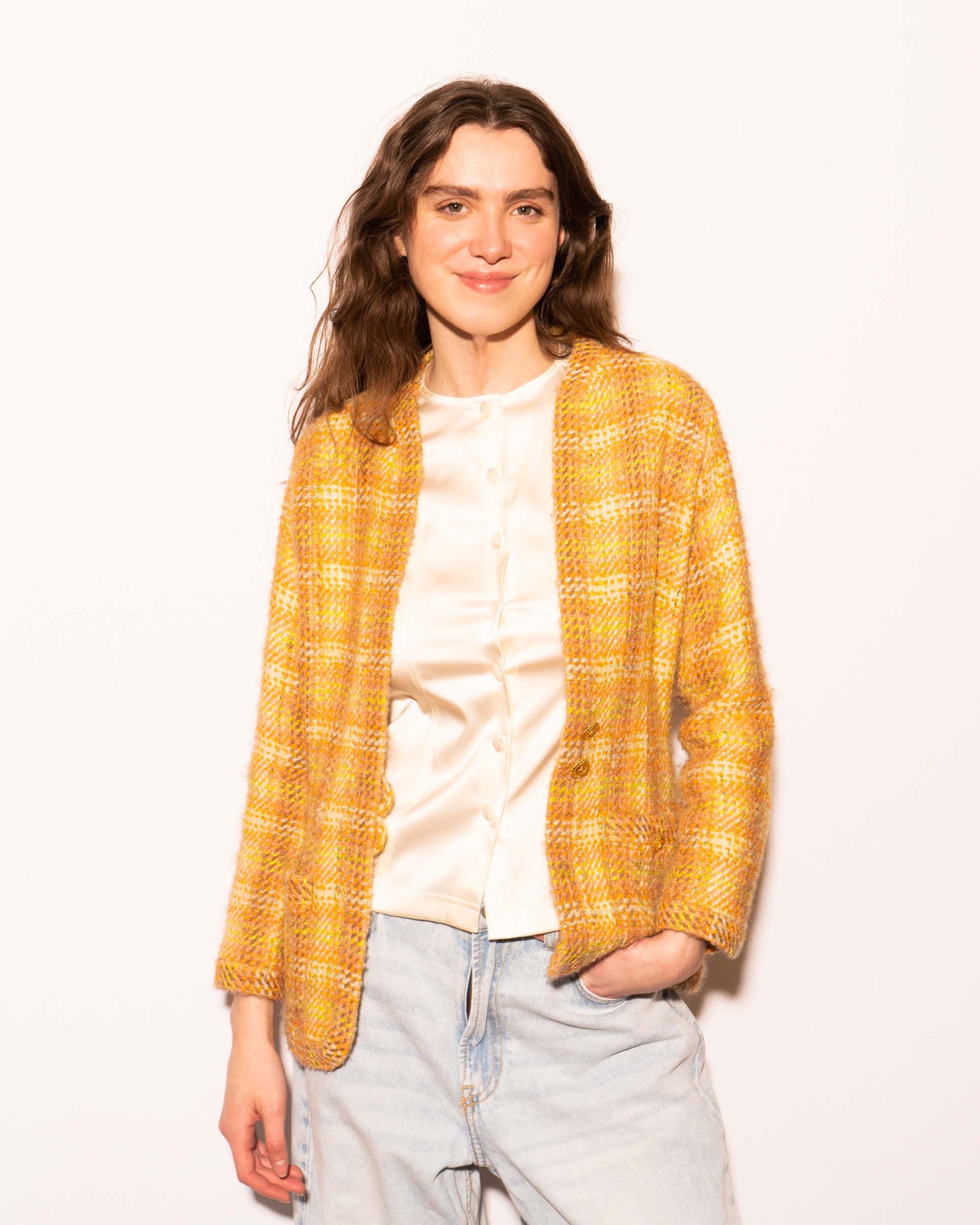 FR36-38 Chanel Fall 1989 Two Pocket Collarless Multicolor Wool Tweed Jacket - Vintage Chanel Jacket -   - Rarchive.