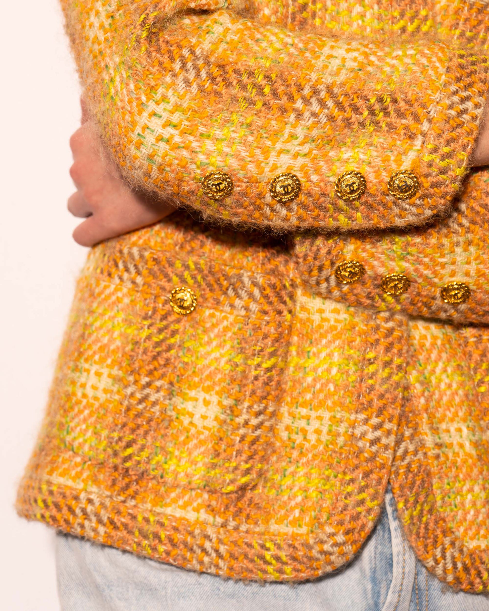 FR36-38 Chanel Fall 1989 Two Pocket Collarless Multicolor Wool Tweed Jacket - Vintage Chanel Jacket -   - Rarchive.