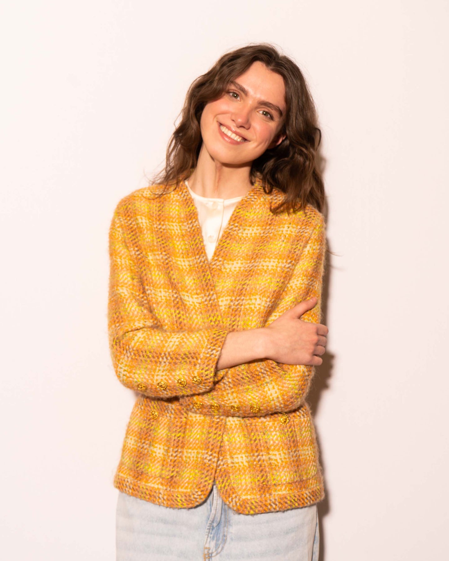 FR36-38 Chanel Fall 1989 Two Pocket Collarless Multicolor Wool Tweed Jacket - Vintage Chanel Jacket - - Rarchive.