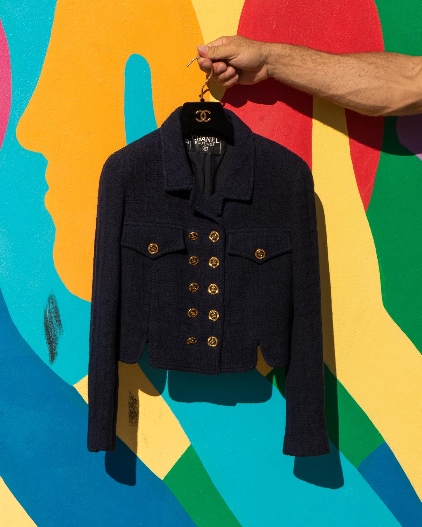 FR36 Chanel Cruise 1994 Double Breasted Cropped Cut Cotton Tweed Jacket - Vintage Chanel Jacket - Jacket - Rarchive.