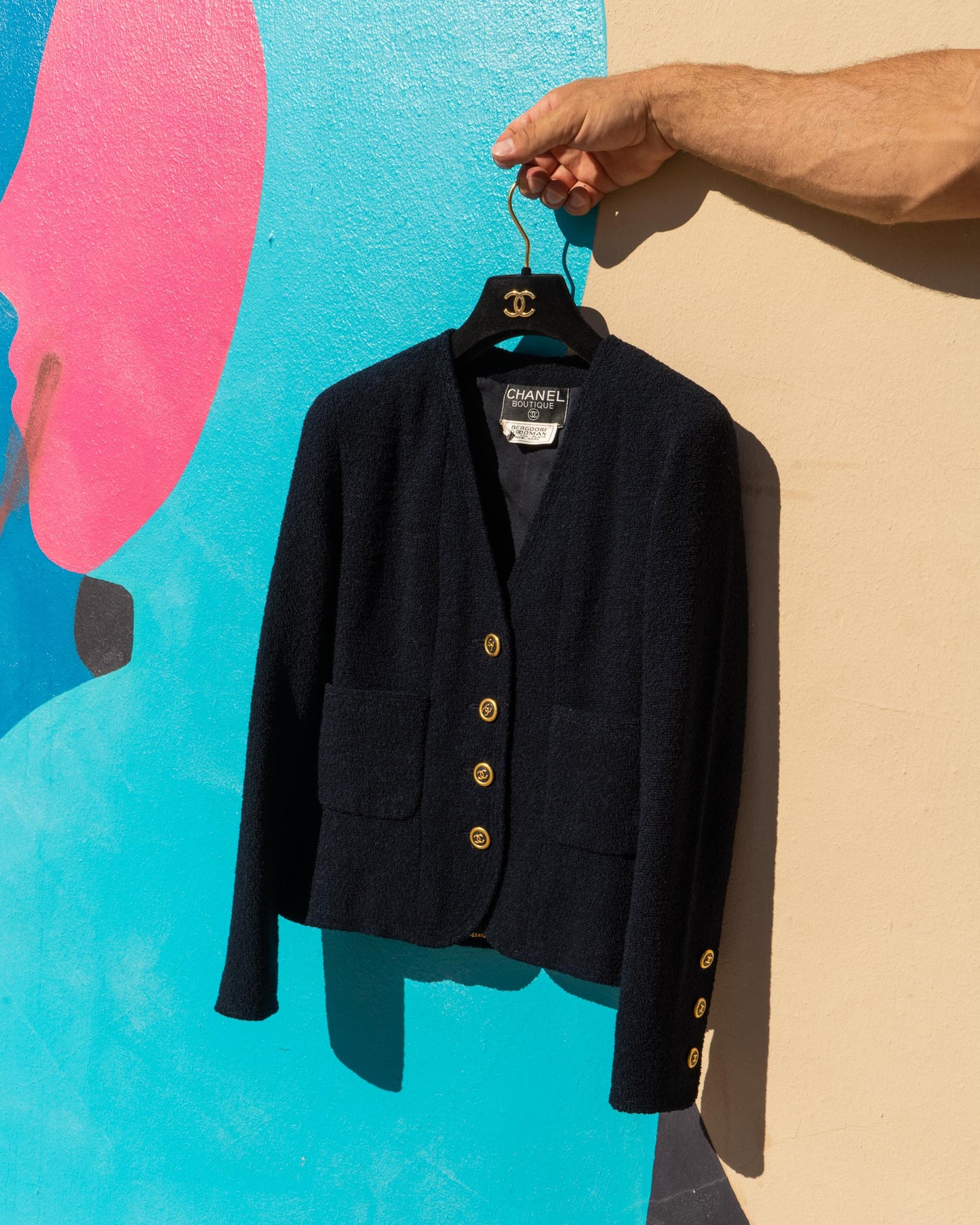 FR34-36 Chanel Spring 1993 Two Pocket Navy Tweed Boucle Jacket - Vintage Chanel Jacket - Jacket - Rarchive.