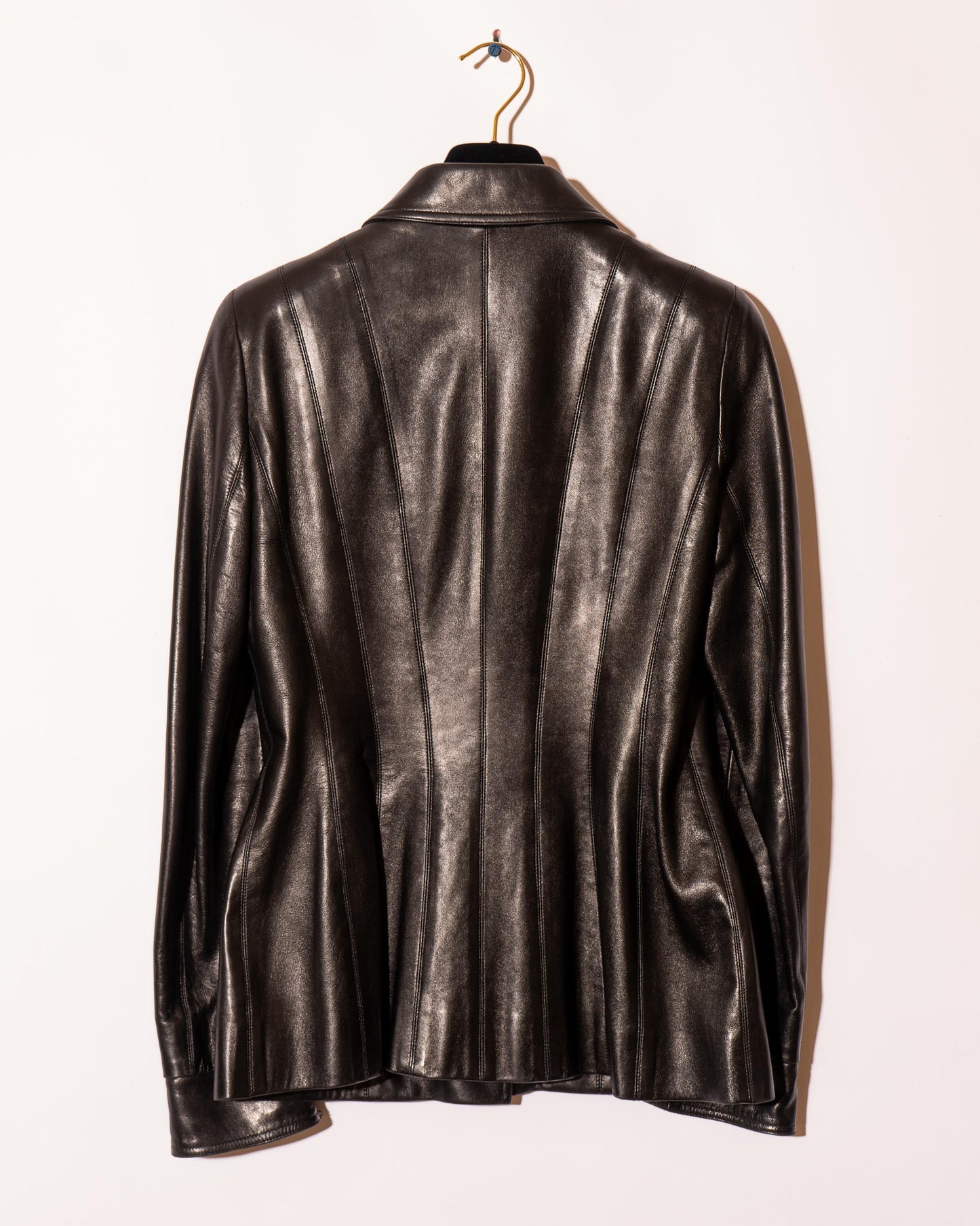 FR36-38 Rare Chanel Fall 1995 Four Pocket Fitted Multipanel Cut Black Lambskin Jacket - Vintage Chanel Jacket - Jacket - Rarchive.