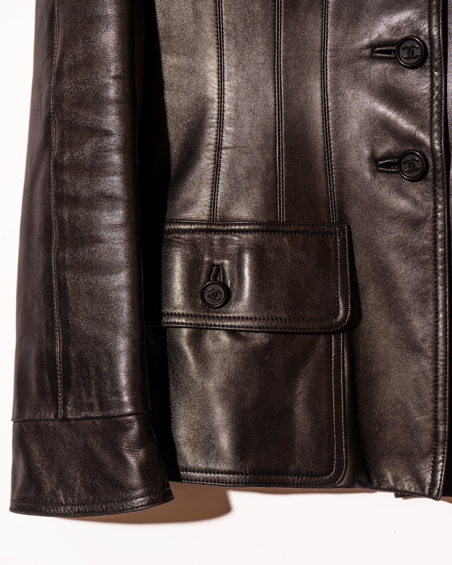FR36-38 Rare Chanel Fall 1995 Four Pocket Fitted Multipanel Cut Black Lambskin Jacket - Vintage Chanel Jacket - Jacket - Rarchive.