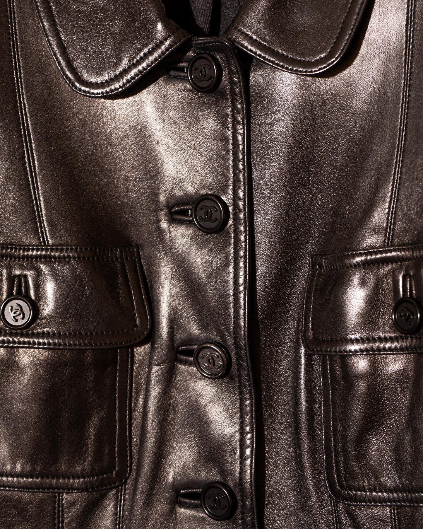 FR36-38 Rare Chanel Fall 1995 Four Pocket Fitted Multipanel Cut Black Lambskin Jacket - Vintage Chanel Jacket - Jacket - Rarchive.