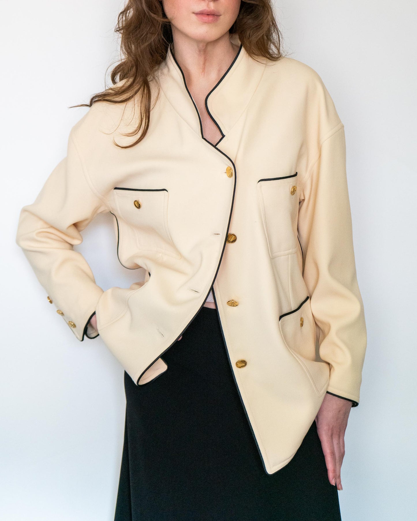 FR38-40 Rare Chanel Spring 1987 Four Pocket Oversized Off-White Wool Jacket - Vintage Chanel Jacket - - Rarchive.