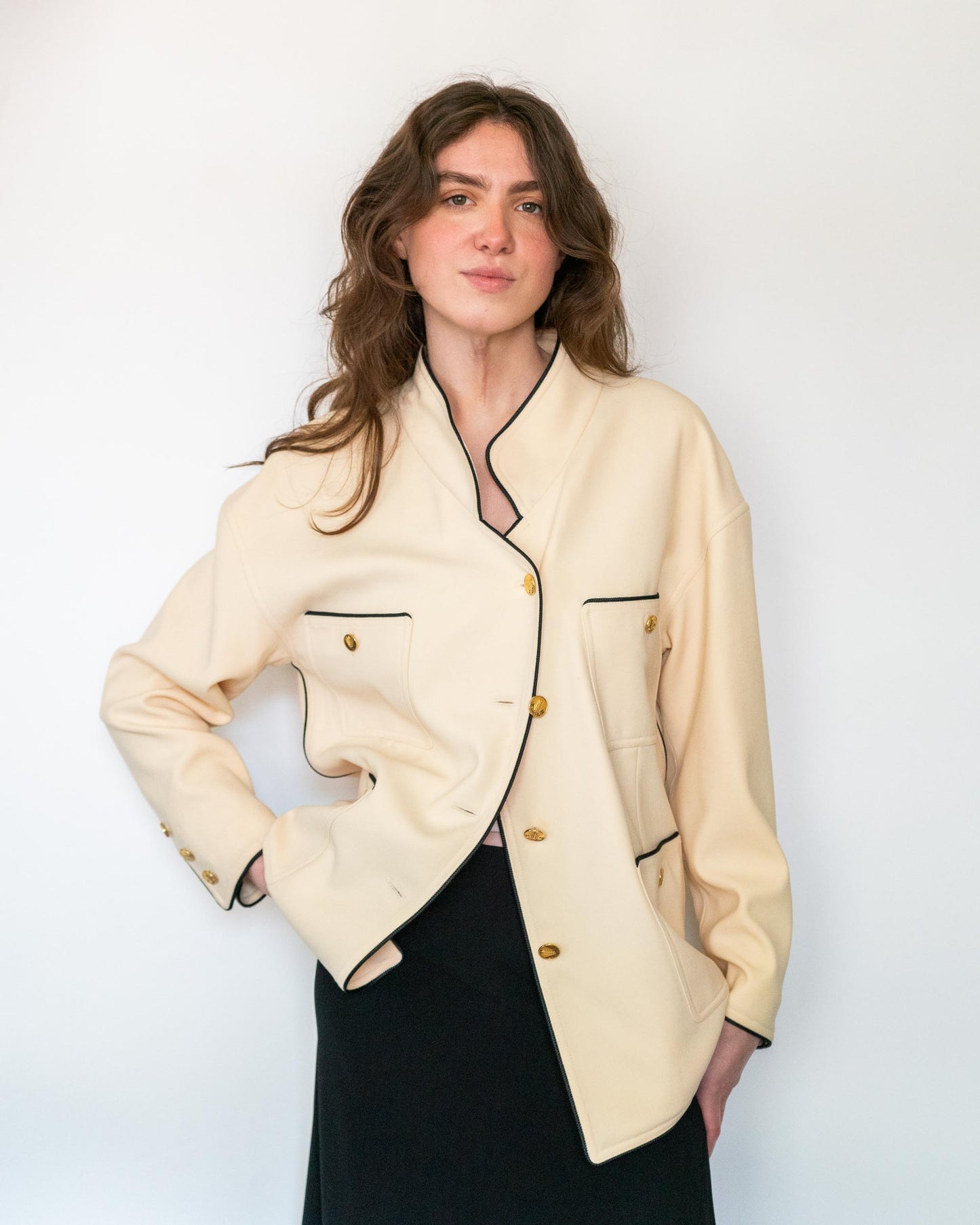 FR38-40 Rare Chanel Spring 1987 Four Pocket Oversized Off-White Wool Jacket - Vintage Chanel Jacket - - Rarchive.