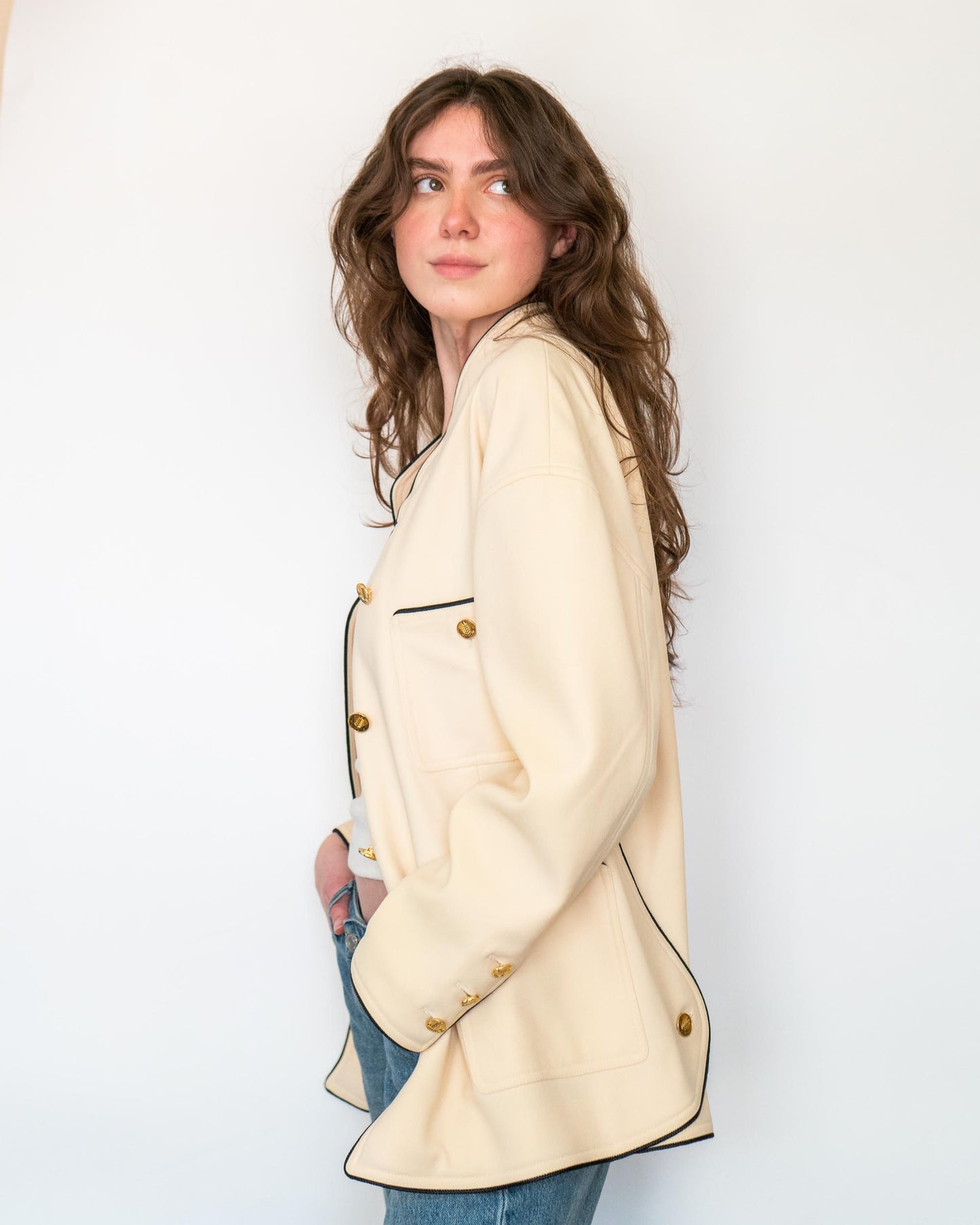 FR38-40 Rare Chanel Spring 1987 Four Pocket Oversized Off-White Wool Jacket - Vintage Chanel Jacket - - Rarchive.