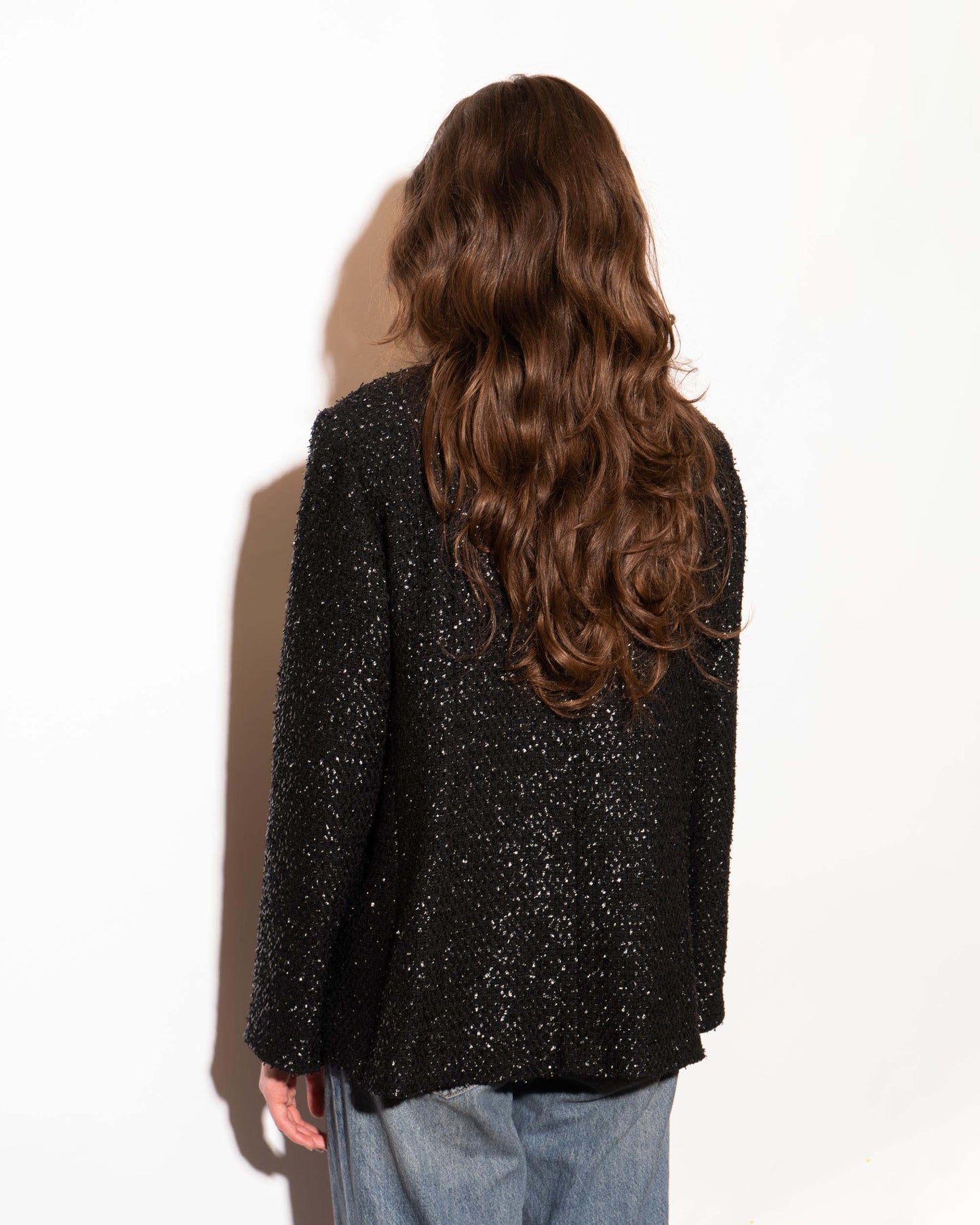 FR42-44 Chanel Spring 2019 Classic High Collar Two Pocket Black Fantasy Tweed Jacket - Vintage Chanel Jacket - - Rarchive.