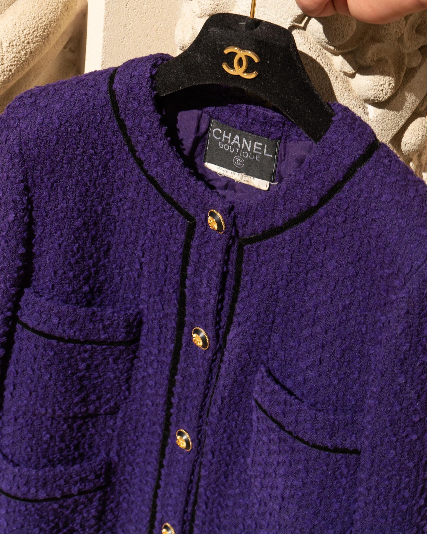 FR40-42 Rare Chanel Fall 1993 Classic Collarless Four Pocket Tweed Jacket - Vintage Chanel Jacket - - Rarchive.