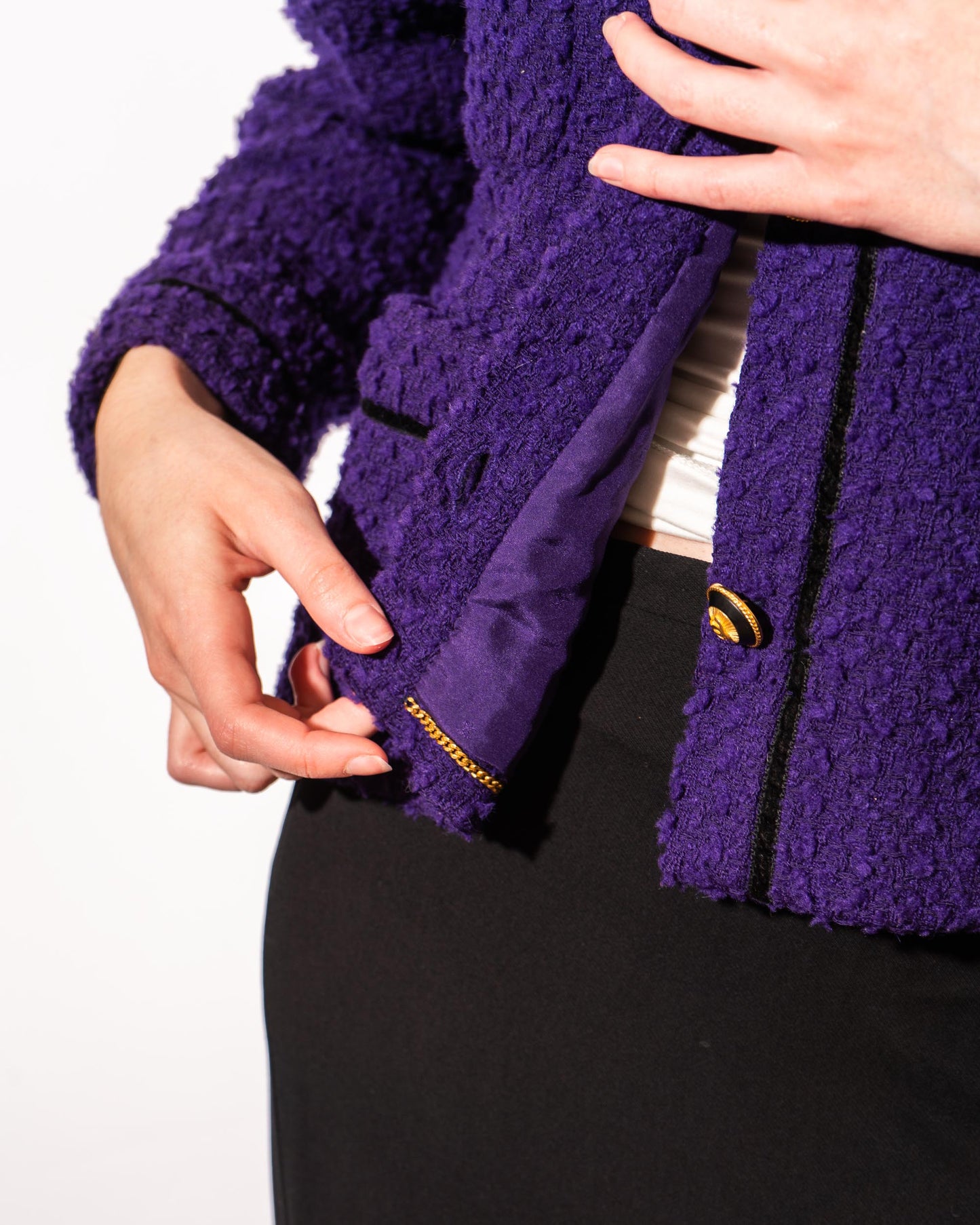 FR40-42 Rare Chanel Fall 1993 Classic Collarless Four Pocket Tweed Jacket - Vintage Chanel Jacket - - Rarchive.