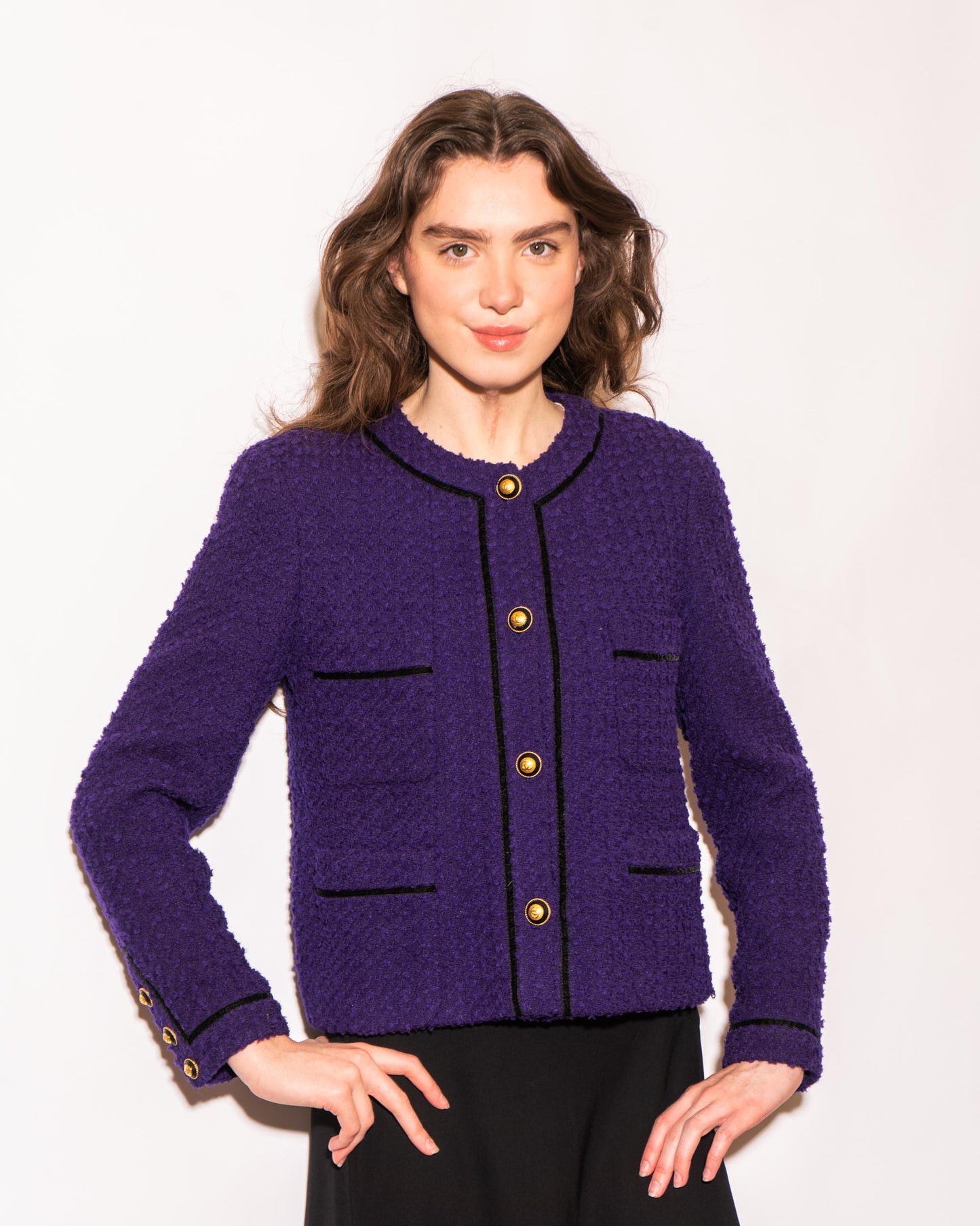 FR40-42 Rare Chanel Fall 1993 Classic Collarless Four Pocket Tweed Jacket - Vintage Chanel Jacket - - Rarchive.