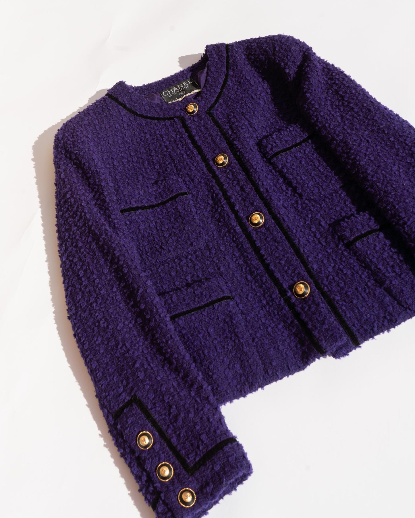 FR40-42 Rare Chanel Fall 1993 Classic Collarless Four Pocket Tweed Jacket - Vintage Chanel Jacket - - Rarchive.